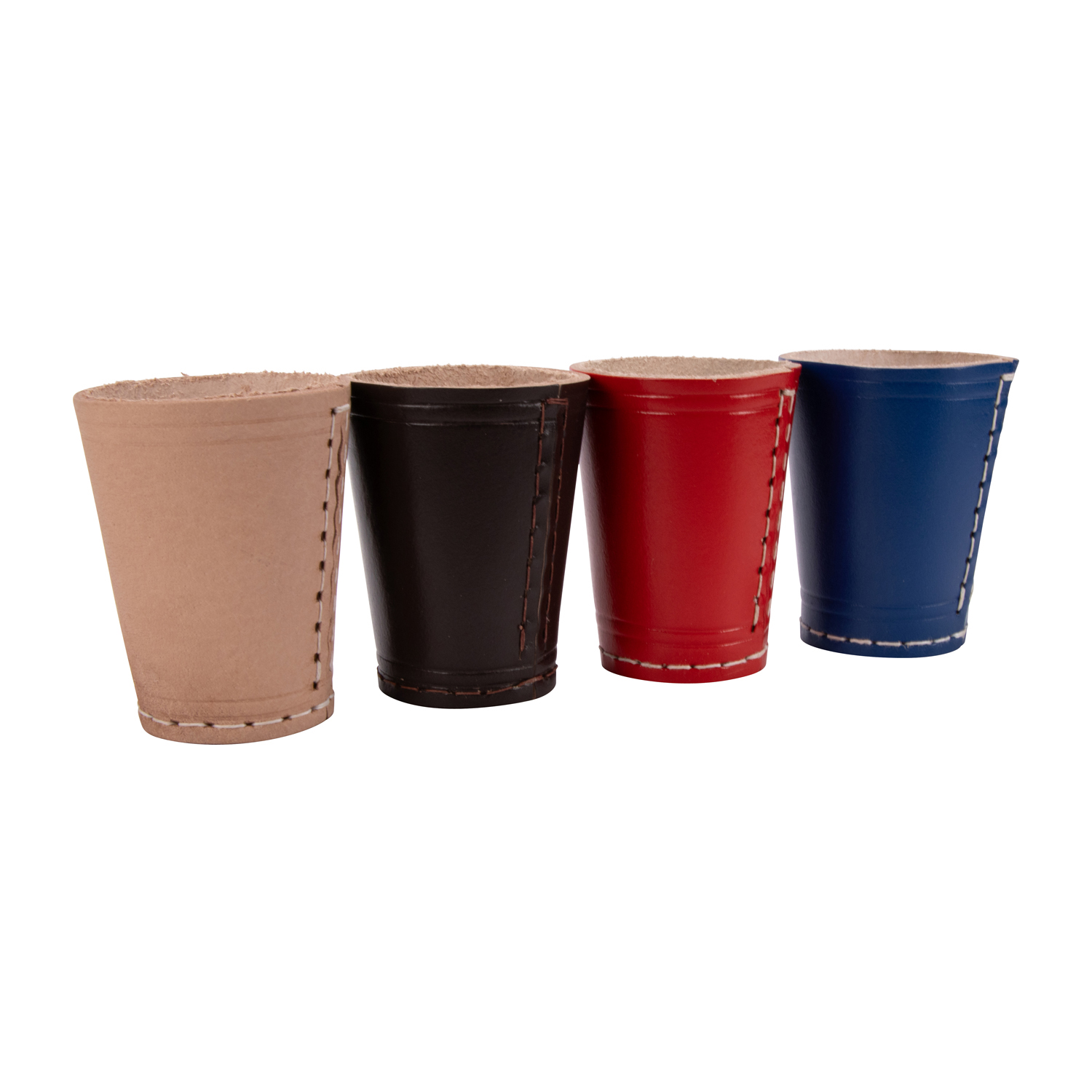 GICO 4 Stück Würfelbecher (echt Leder) bunt (9 cm) mit 6 Würfeln -  5008