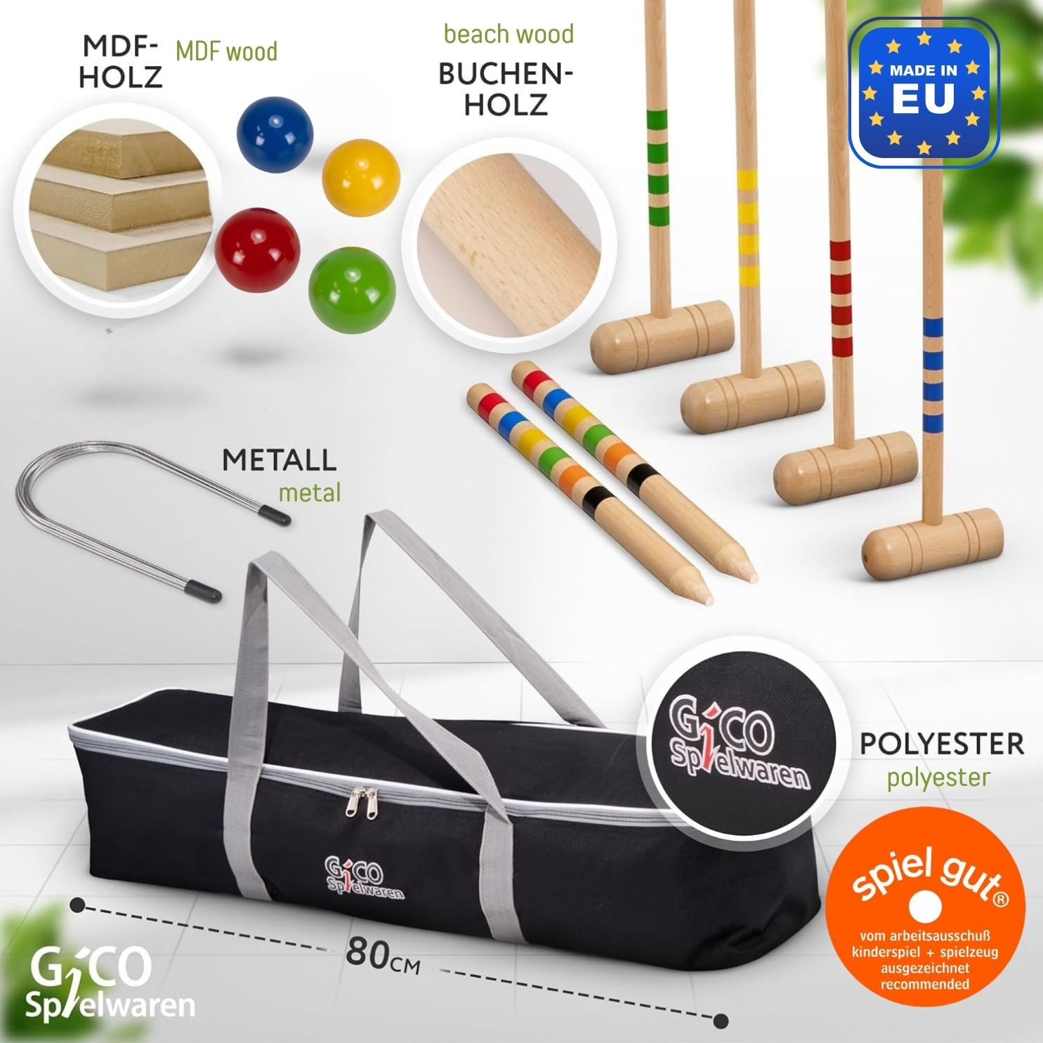 GICO Krocket Set 4 Spieler (80 cm) -spiel gut (Auszeichnung)- 3224