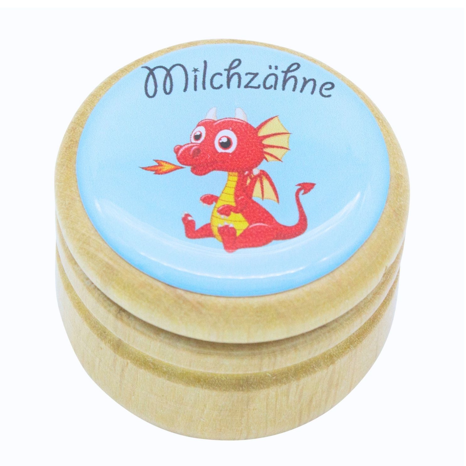 Milchzahndose Drache Zahndose Milchzähne Bilderdose aus Holz mit Drehverschluss 44 mm ( Drache ) - 7027