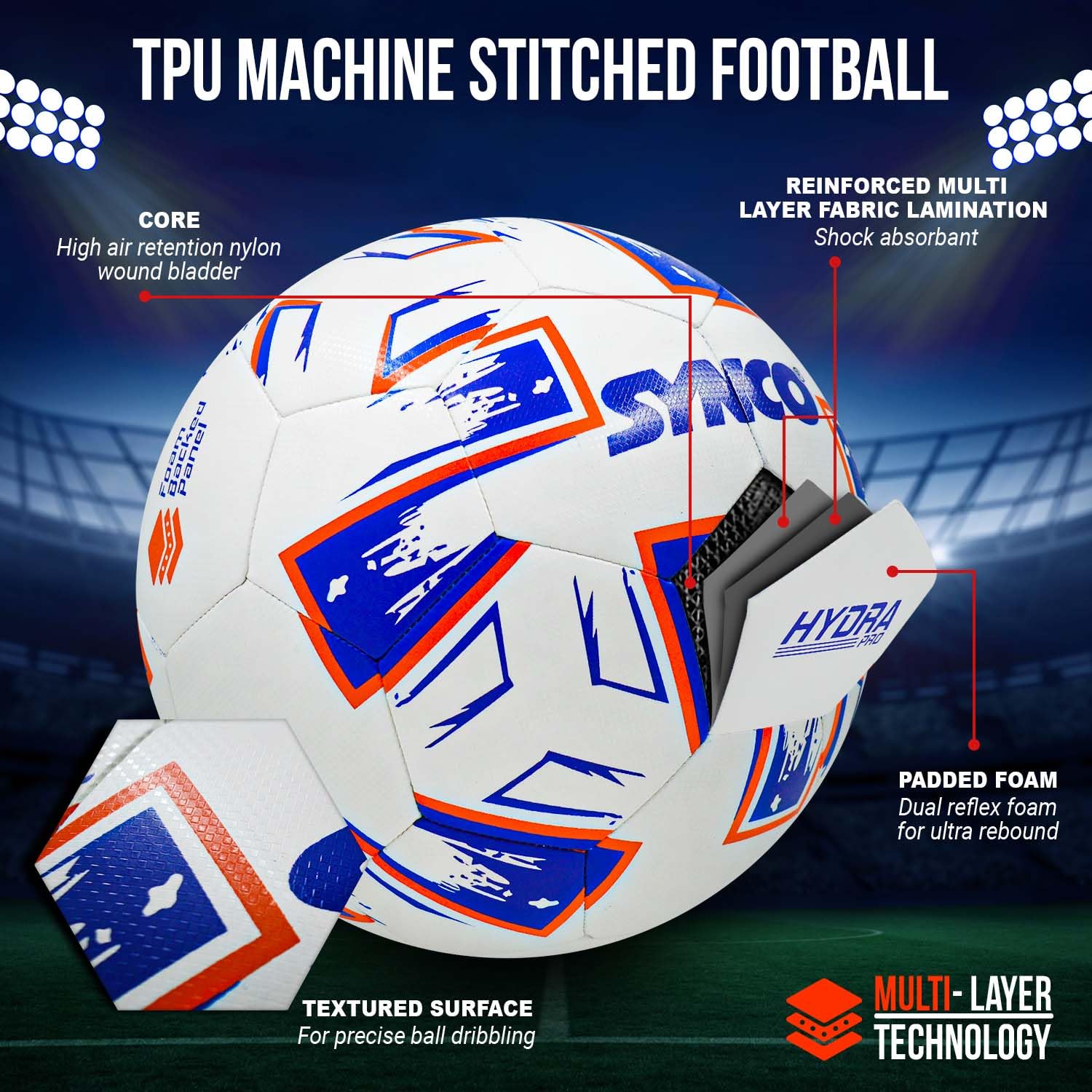 Synco Hybrid Fußball Hydra Pro Club Match Ball  Größe 5-1005