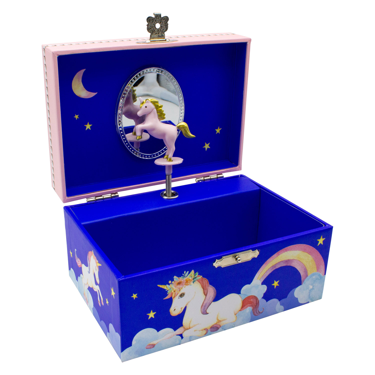 GICO Kinder Spieluhr Schmuckkästchen für Mädchen Schmuckbox blau, Einhorn - Melodie: Schwanensee - 92060