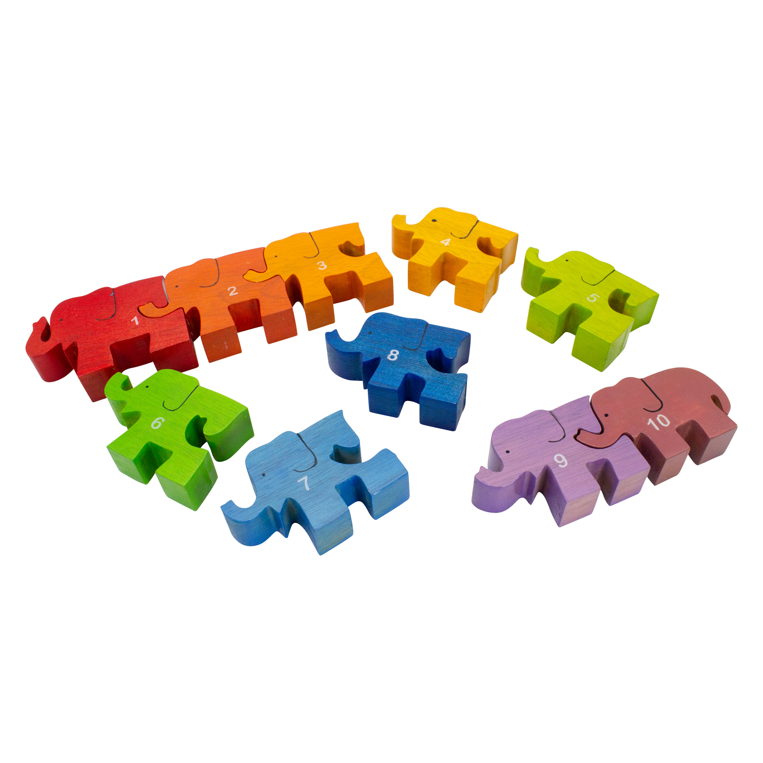 1-10 Elefanten Herde Puzzle Zahlenpuzzle, 2. Wahl 10 -tlg Holz lasiert - 2907