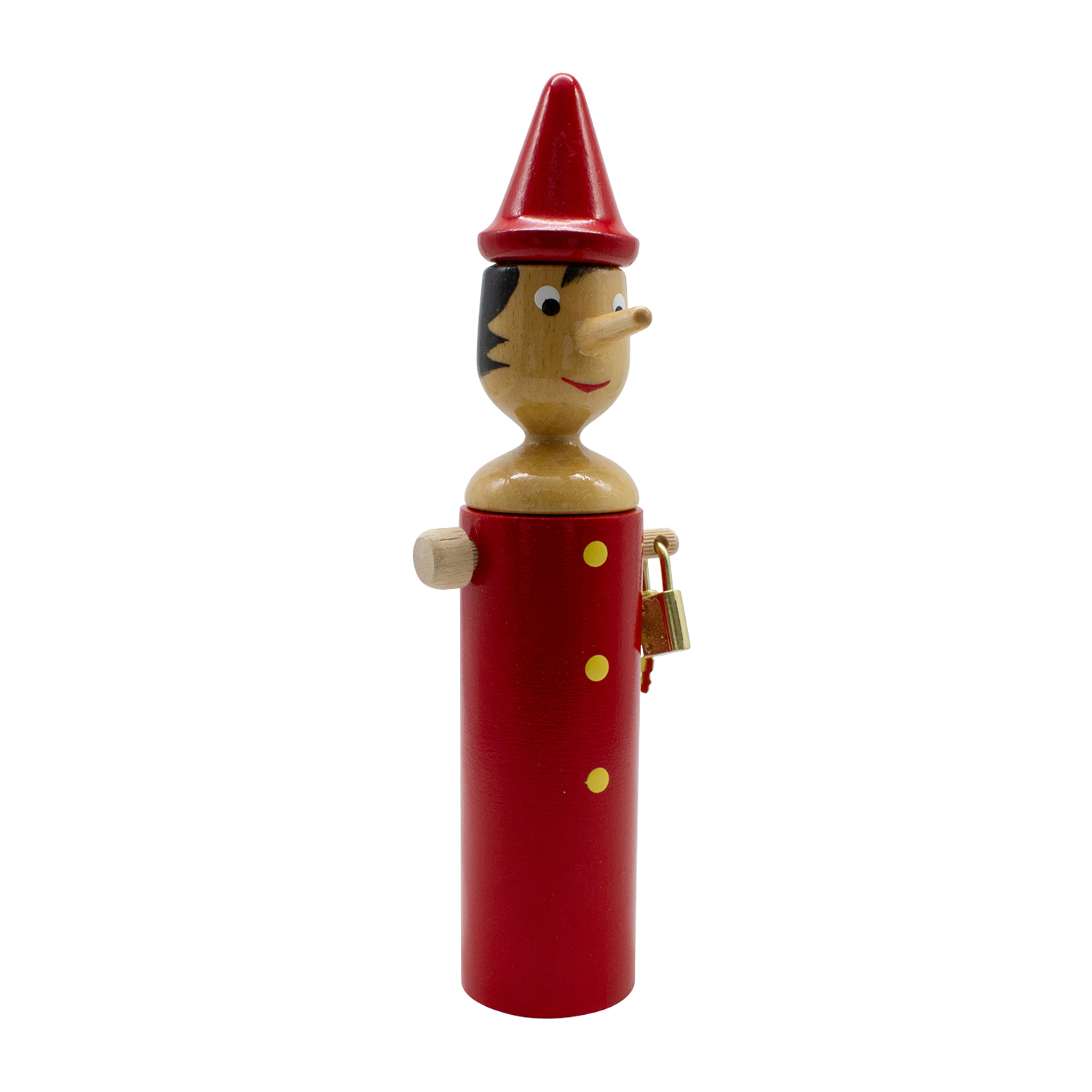 Pinocchio Spardose aus Holz mit Metallschloß, Länge 24 cm- Made in Italy- 7496…