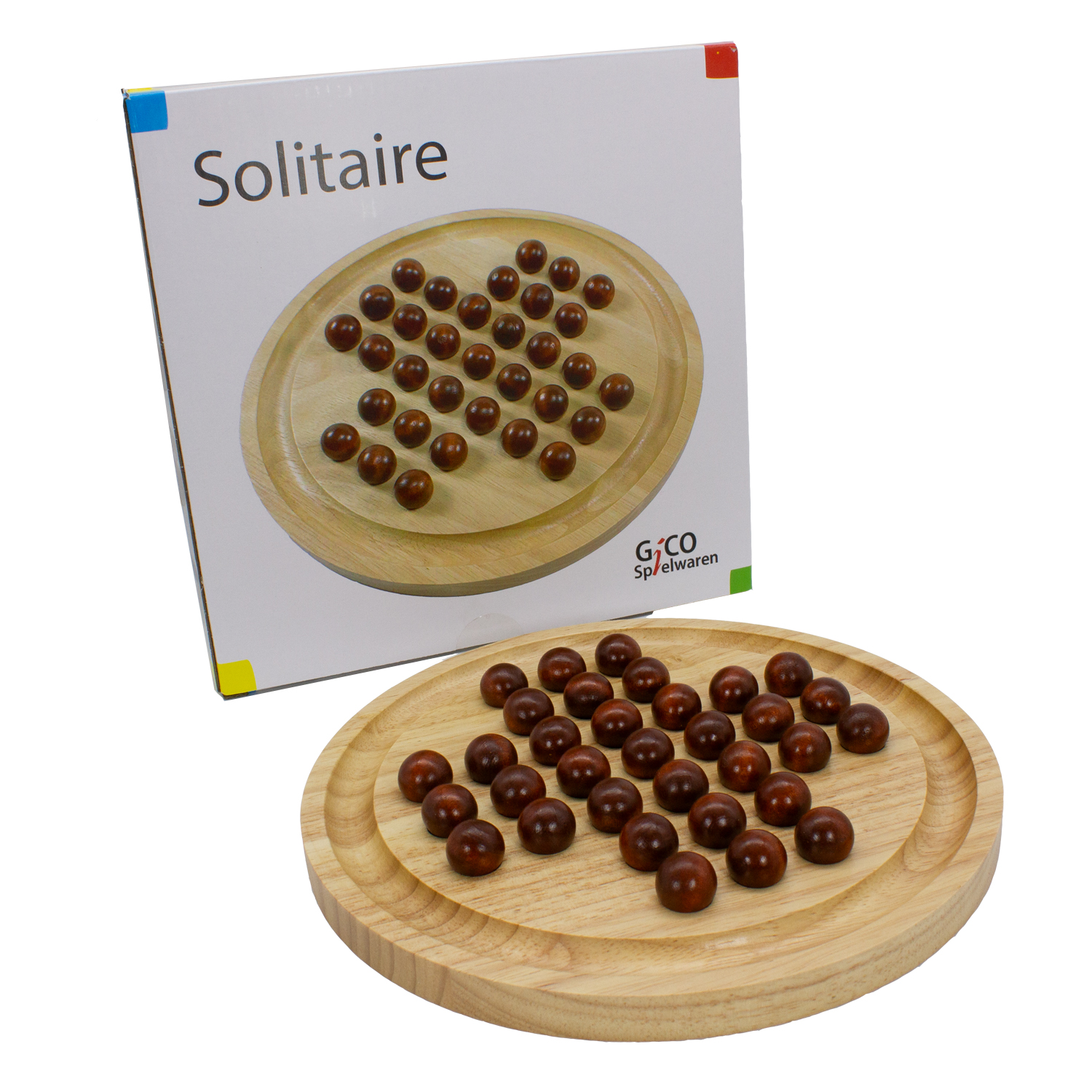 GICO Holz Solitär Spiel - Solitaire/Einzelgänger das Brettspiel aus Holz in formschöner, Stabiler Ausführung. Gesellschaftsspiel Spiel für Jung und Alt -7961