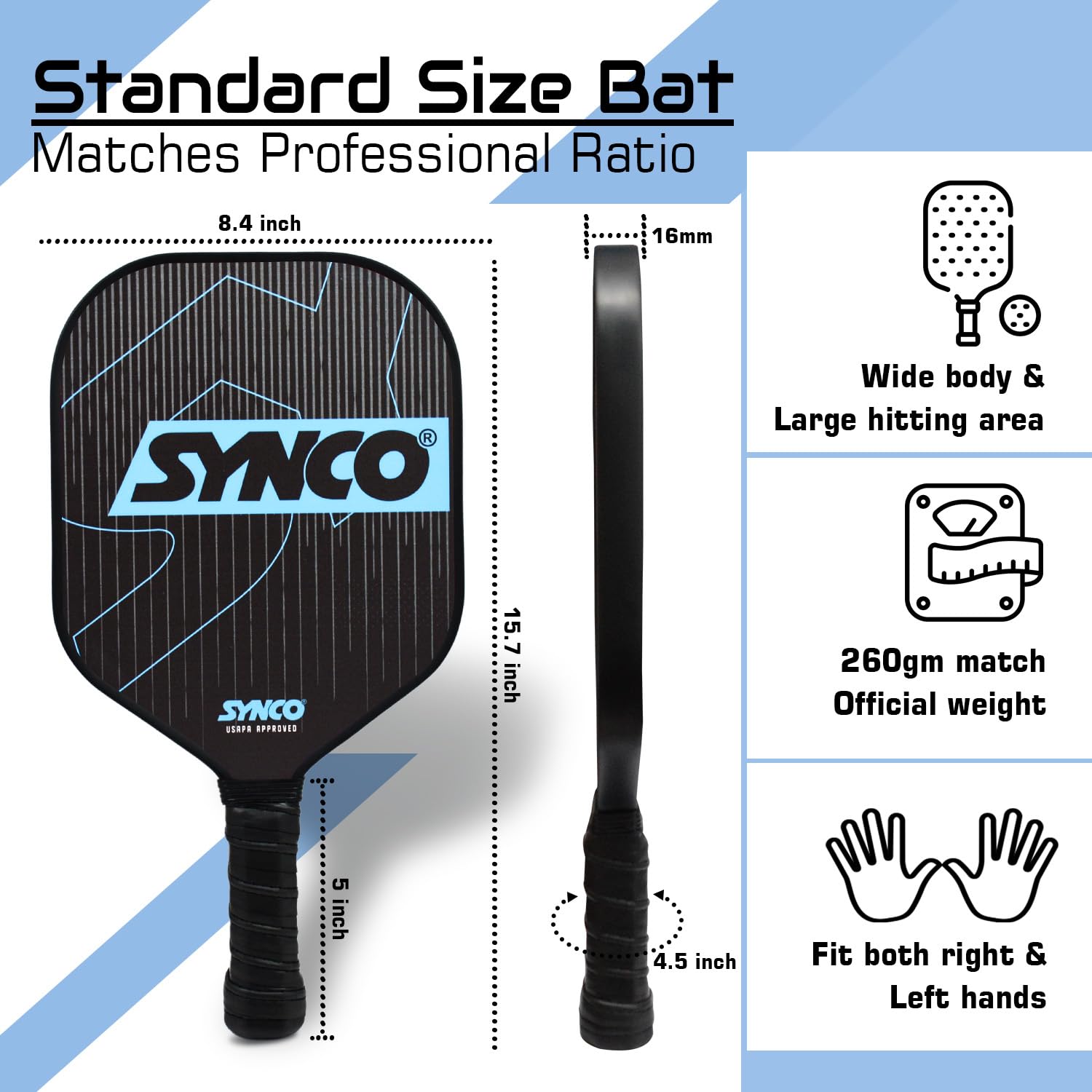 Synco Pickleball Set 2 Fiberglas Schläger & 2 Pickleball 1061
