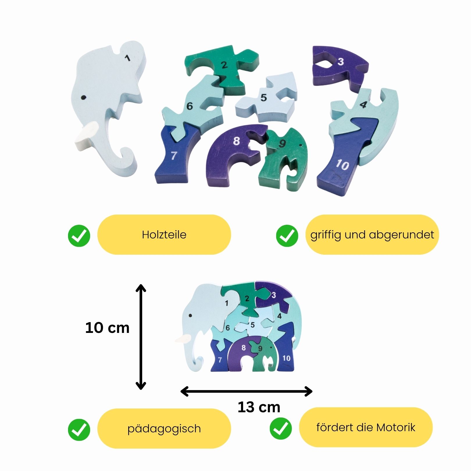 Holzpuzzle Elefant mit Zahlen von 1 bis 10- 3941