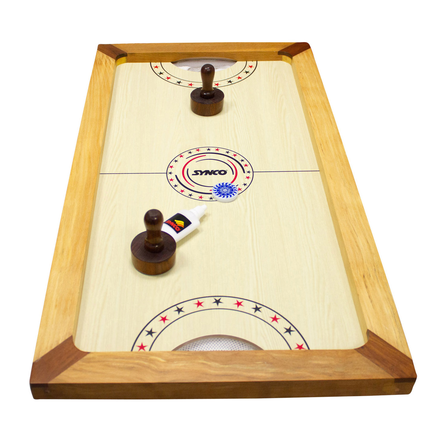 Airhockey Tischhockey Shuffle Puck Spiel aus Holz mit komplettem Zubehör und Gleitpulver - 2910
