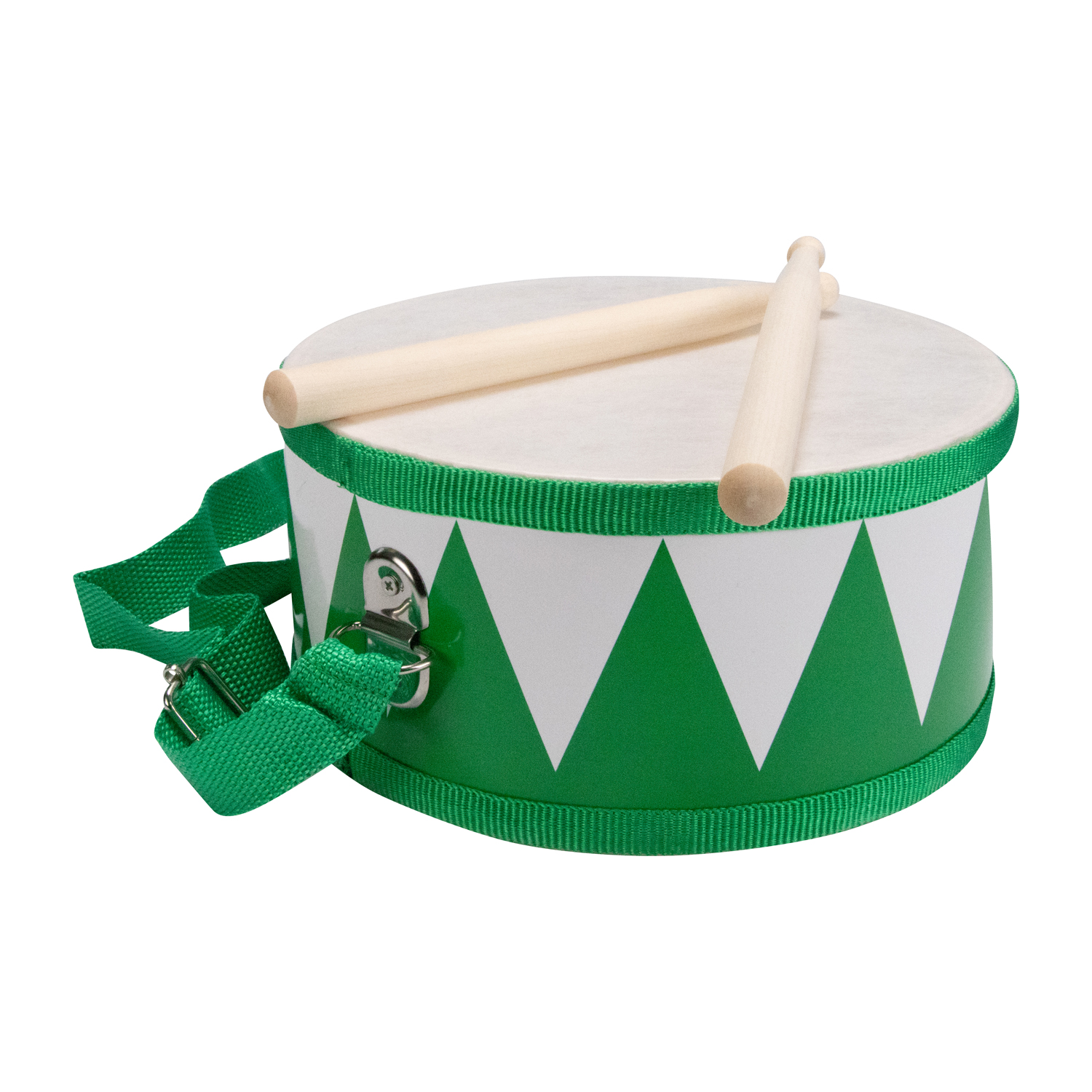 Trommel für Kinder grün/weiss – Holz, 20 cm, mit Sticks & Gurt -  3845g