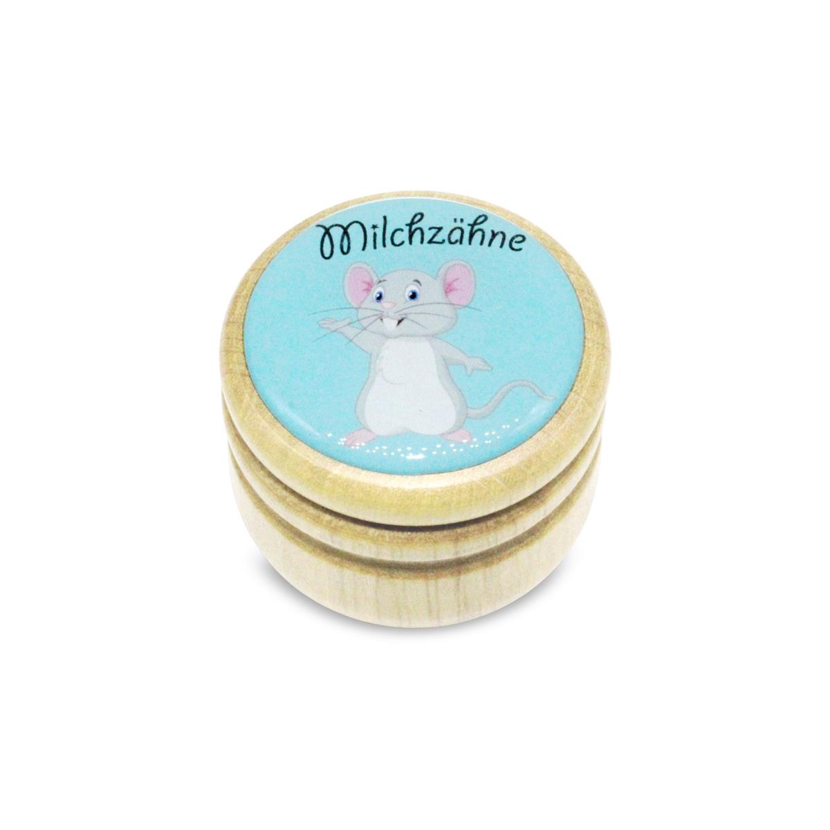 Milchzahndose Maus Zahndose Milchzähne Bilderdose aus Holz mit Drehverschluss 44 mm ( Maus ) - 7012
