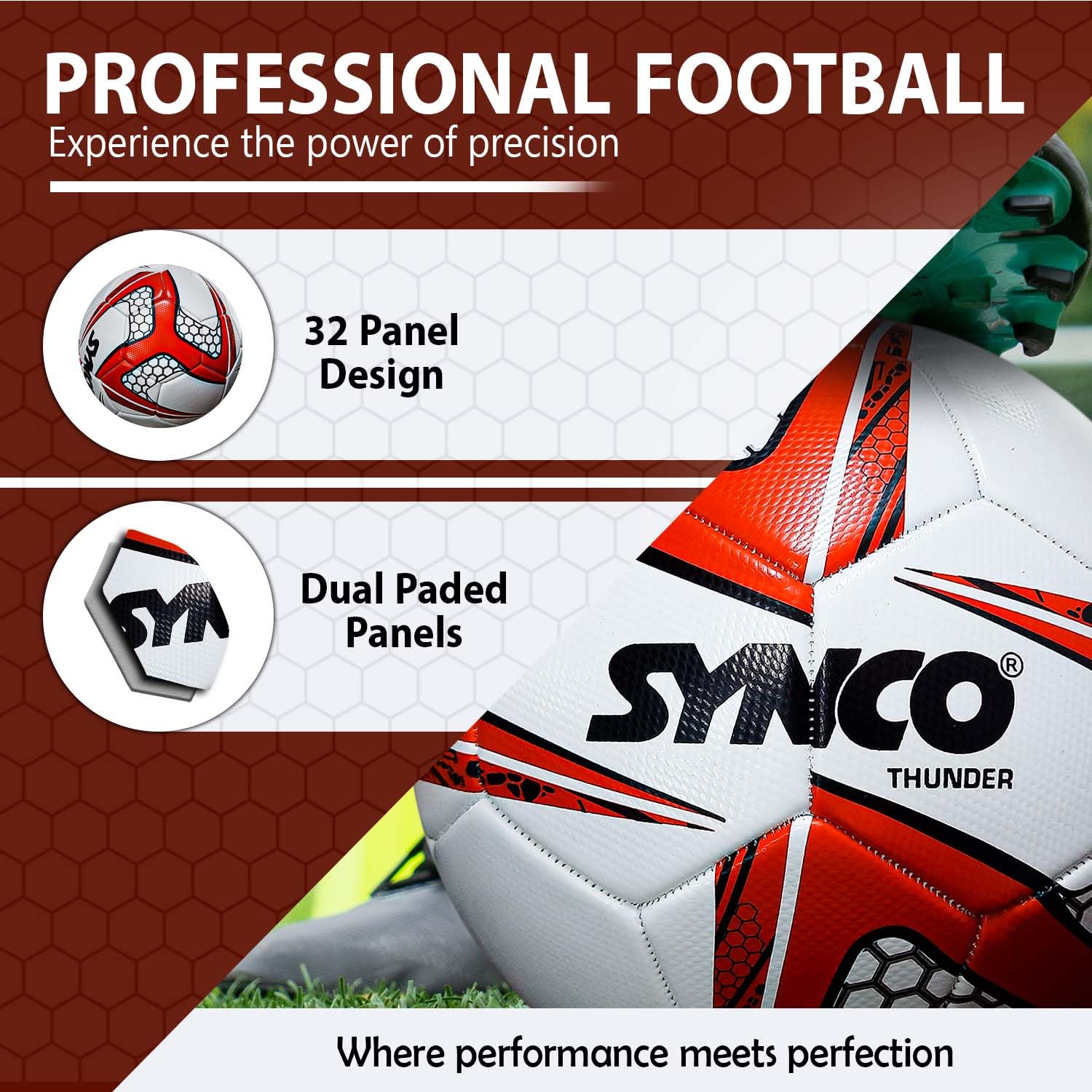 Synco Thunder Fußball – Größe 5  vernäht 32 Panel Ball 1008