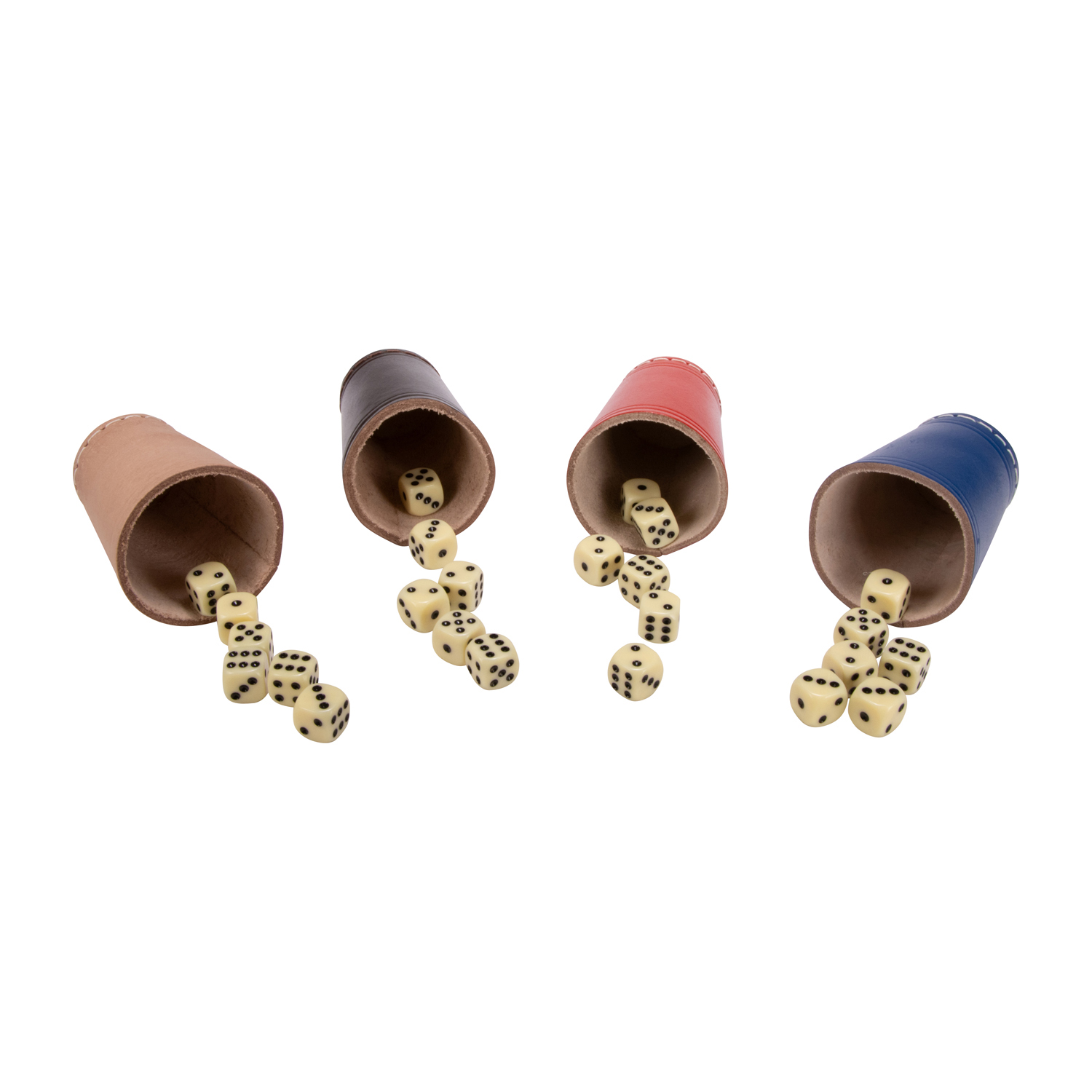 GICO 4 Stück Würfelbecher (echt Leder) bunt (9 cm) mit 6 Würfeln -  5008