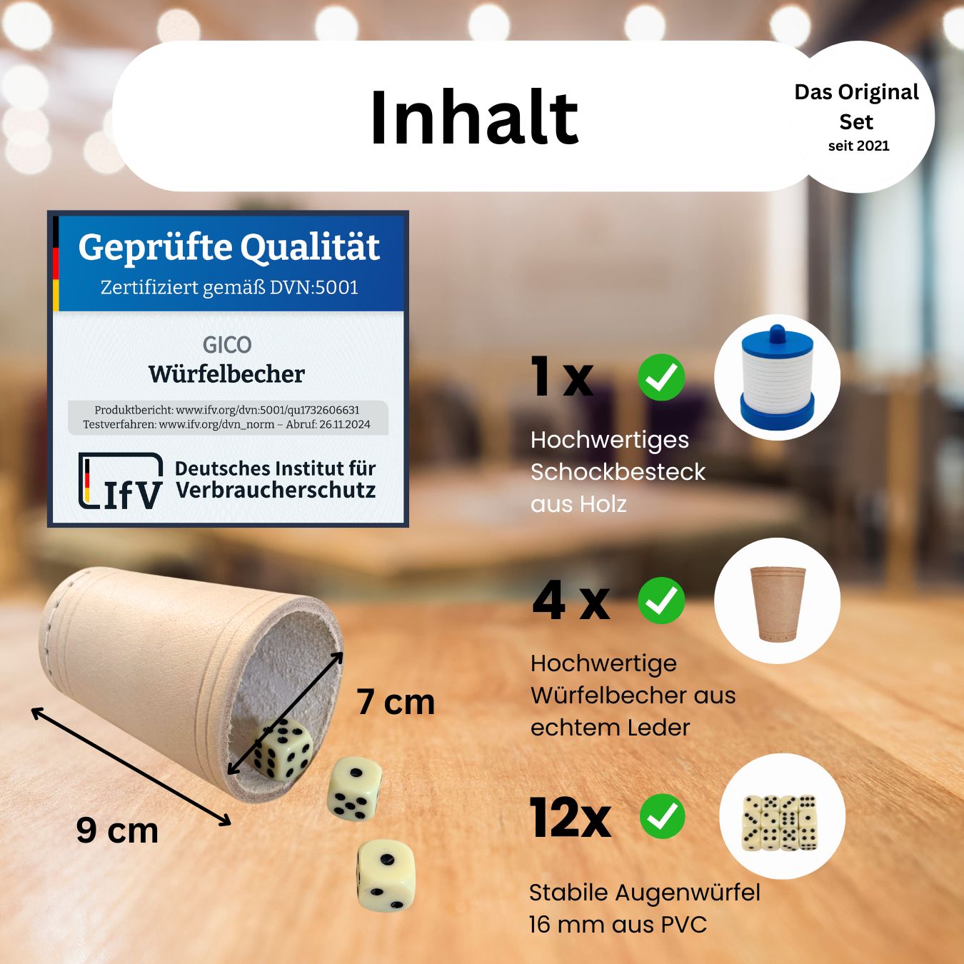 GICO Schocken Set Komplett - Schockbesteck, 4 Würfelbecher mit Würfeln - Jule Meiern Maxen Mörkeln - 7959