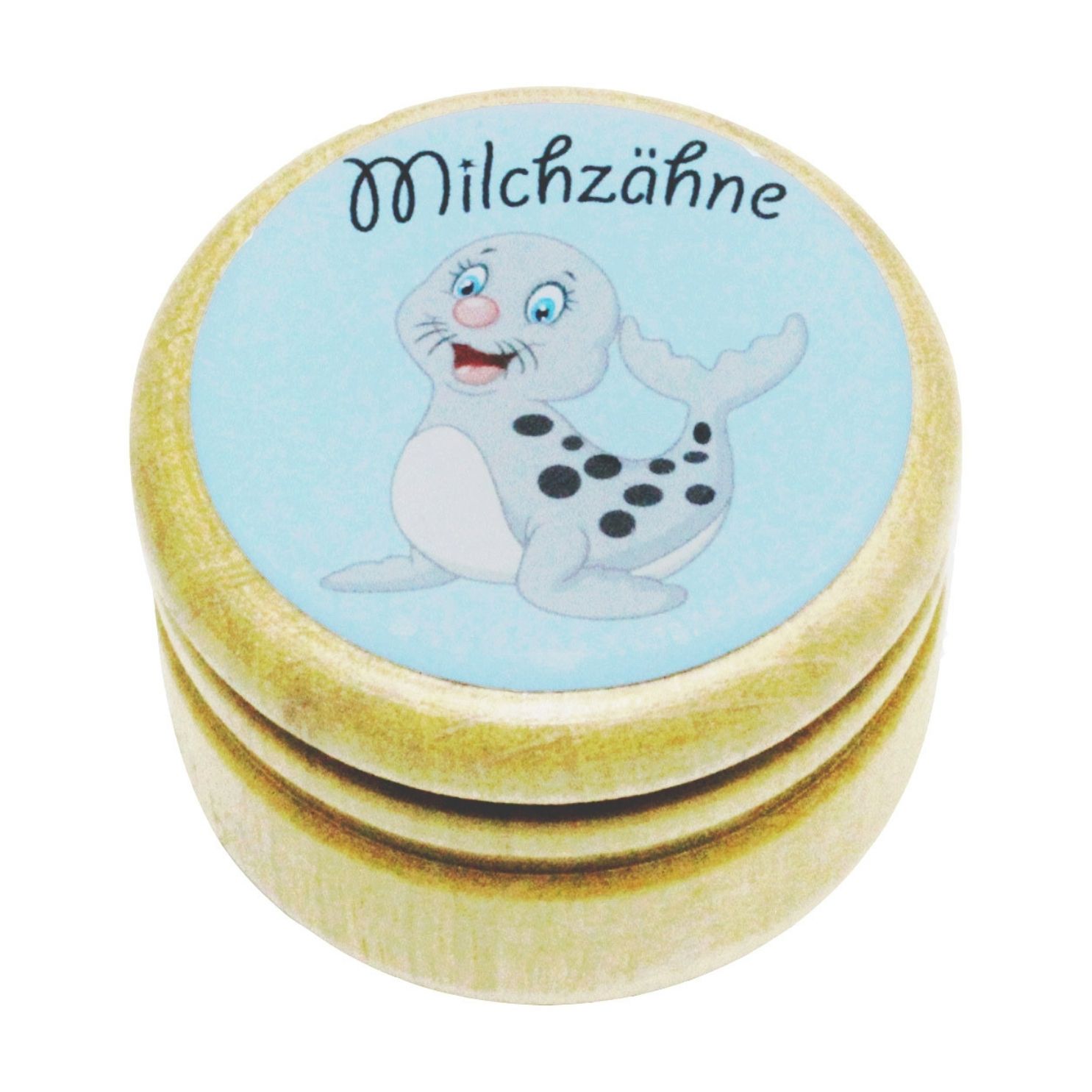 Milchzahndose Robbe Zahndose Milchzähne Bilderdose aus Holz mit Drehverschluss 44 mm ( Robbe )- 7020