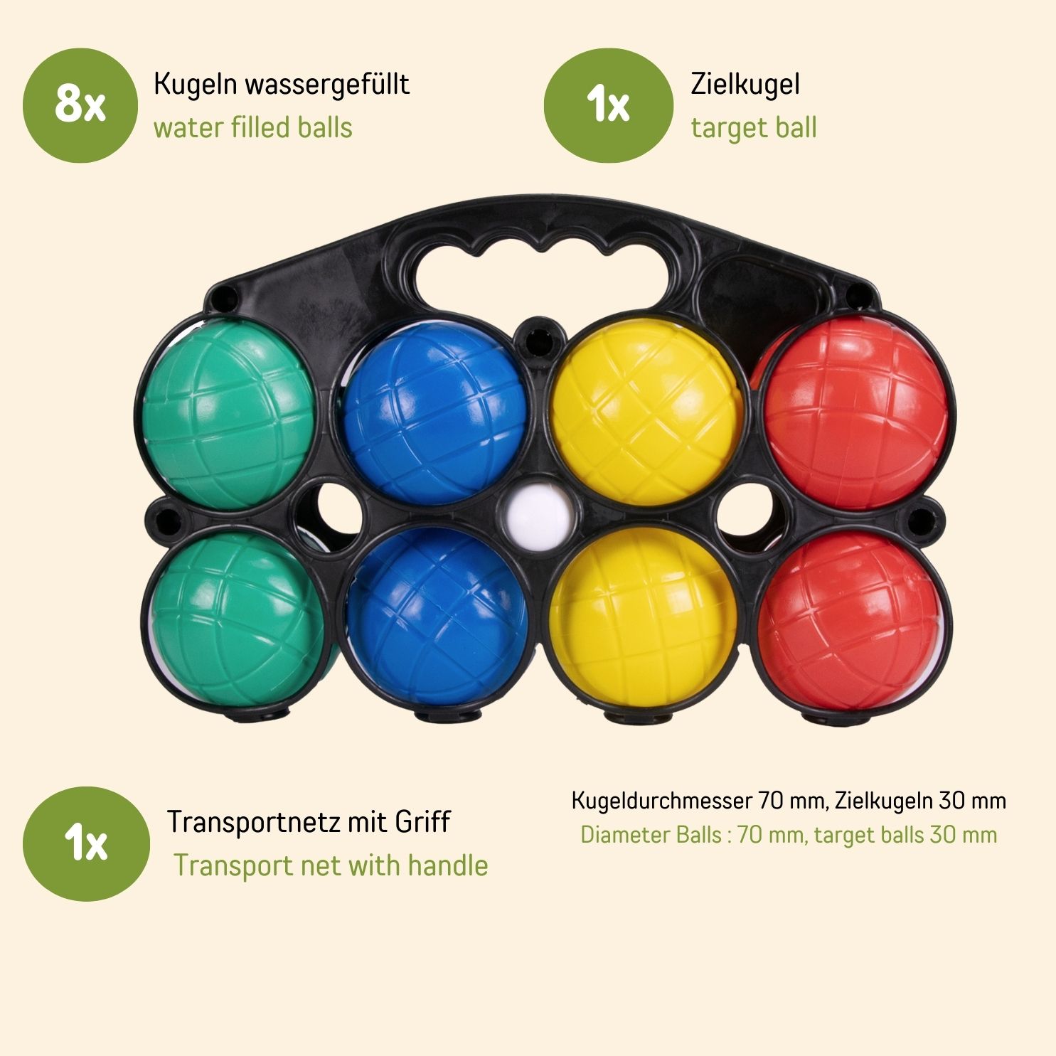 Boccia Spiel für Kinder und Erwachsene mit 8 Kugeln und Tragenetz - 3014