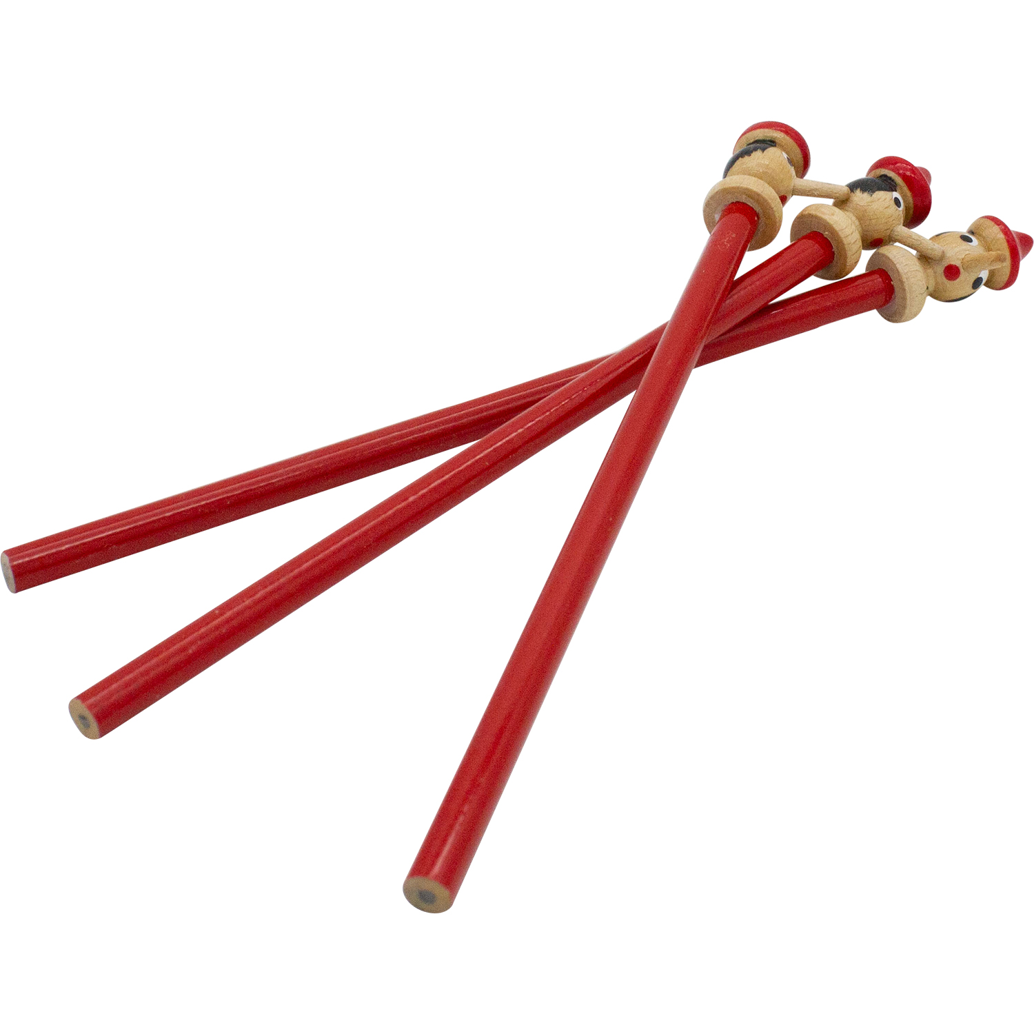 Pinocchio Bleistifte rot aus Holz, 3 Stück - 9000