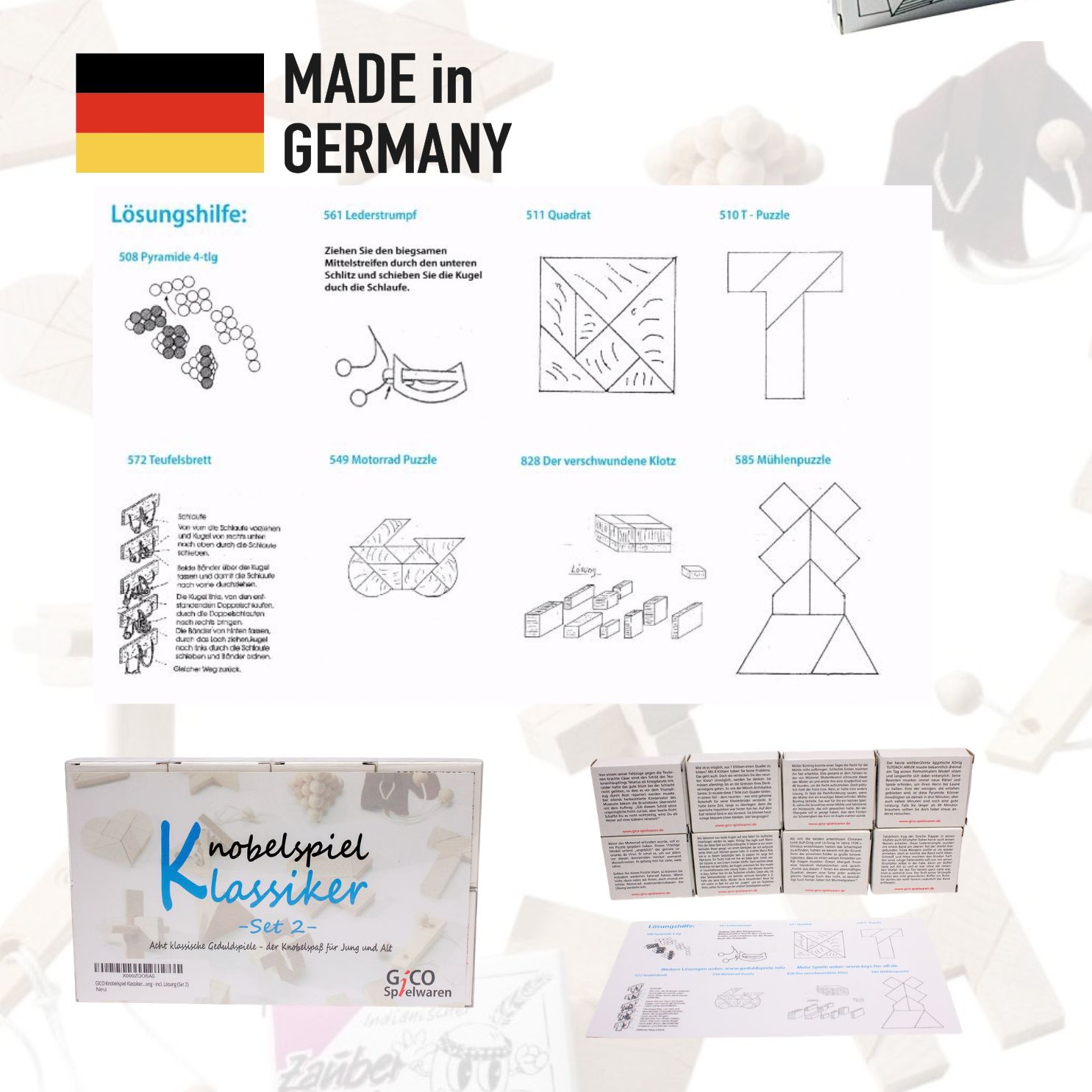 GICO Knobelspiel Klassiker Set 2 - 8 Geduldspiele in Geschenkverpackung - 2181