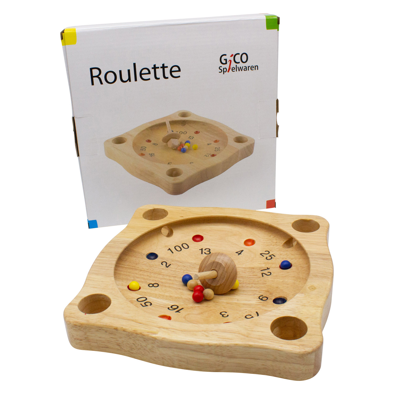 Tiroler Roulette aus Holz mit Kreisel und Holzkugeln, Bauernroulette 22 x 22 cm - 7958