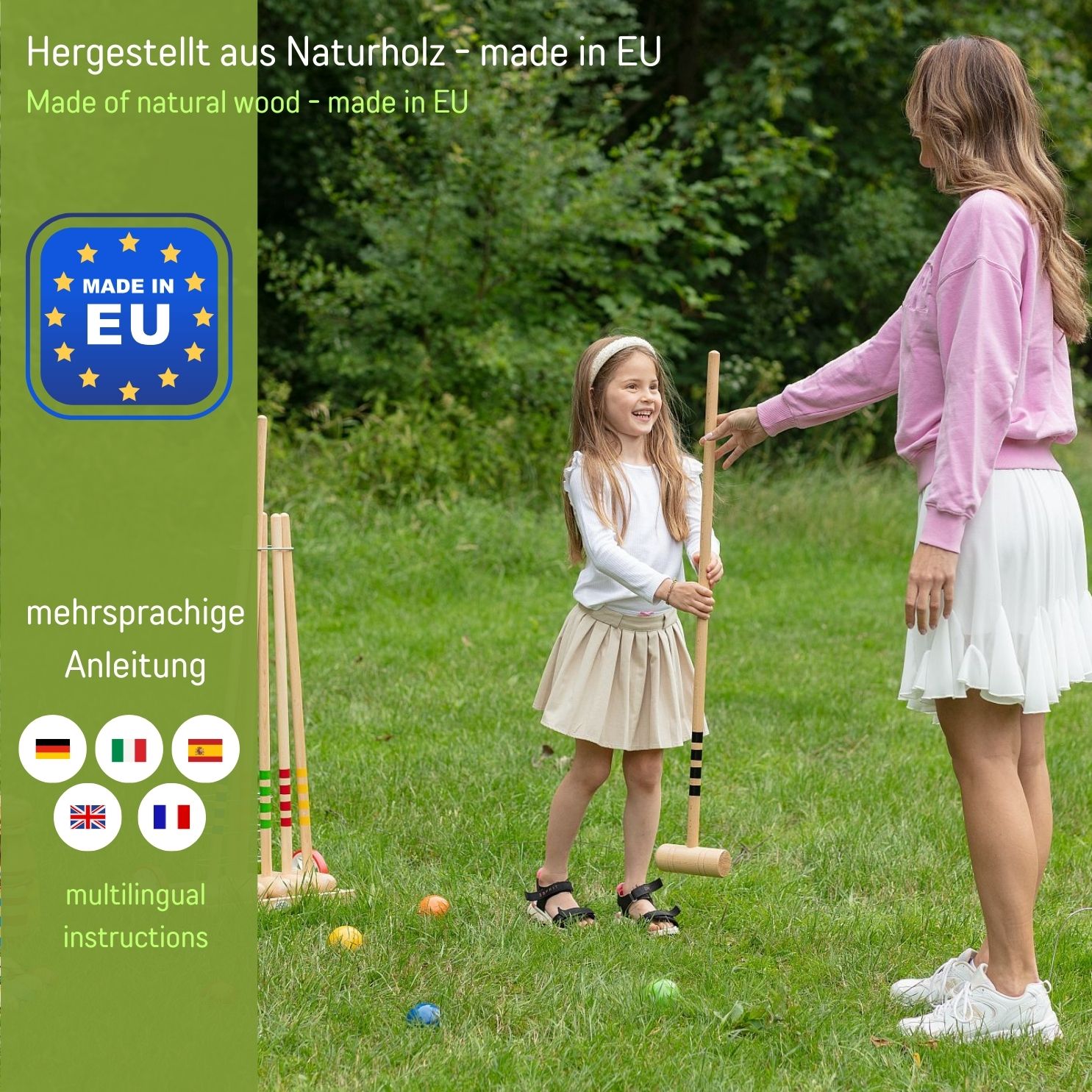 GICO Krocket Set für 4 Spieler Transportwagen ,4x80 cm -3110