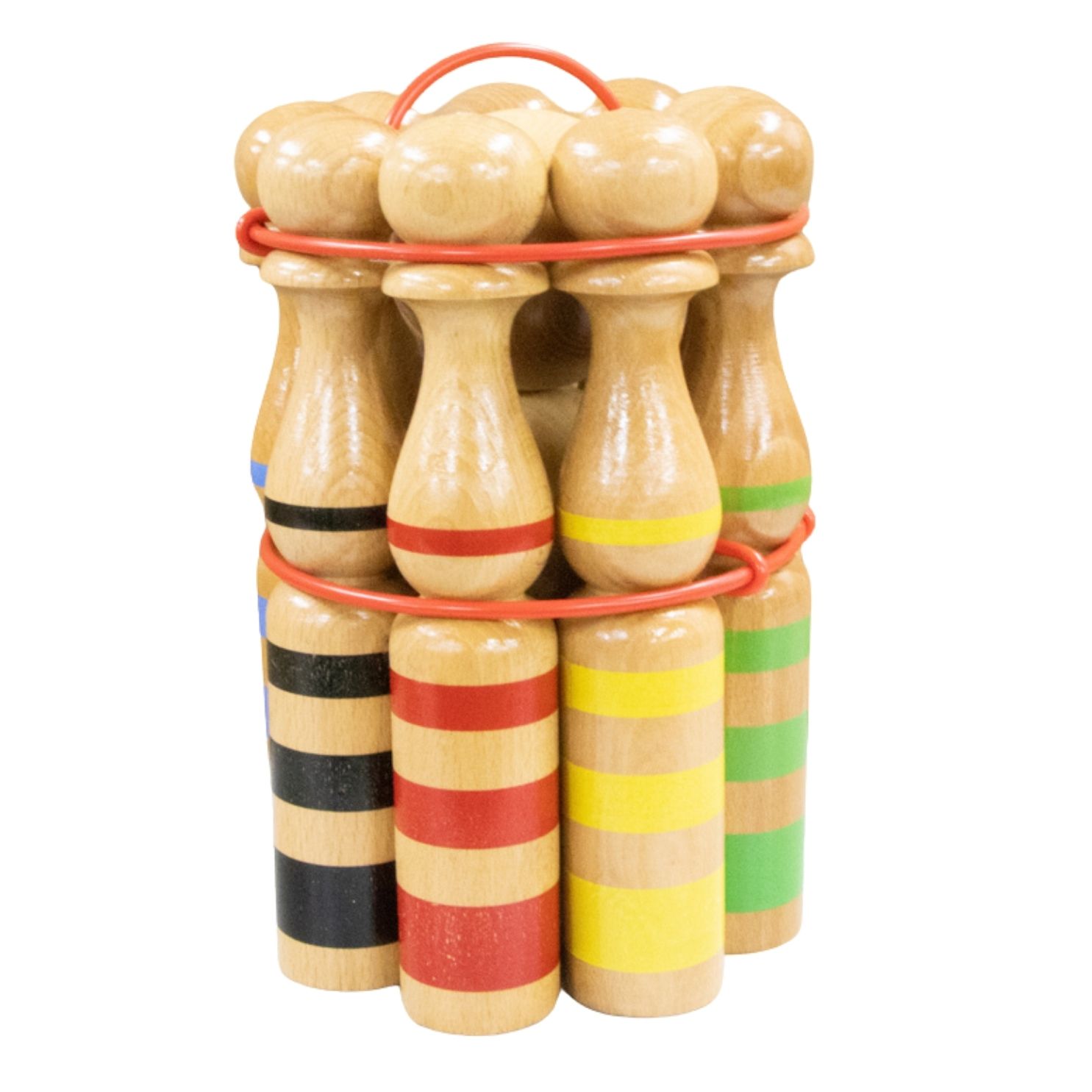 Kegelspiel Kegel Set Bowling 30 cm aus Holz groß für Kinder und Erwachsene - Massivholz 30 cm, gestreift - 3026