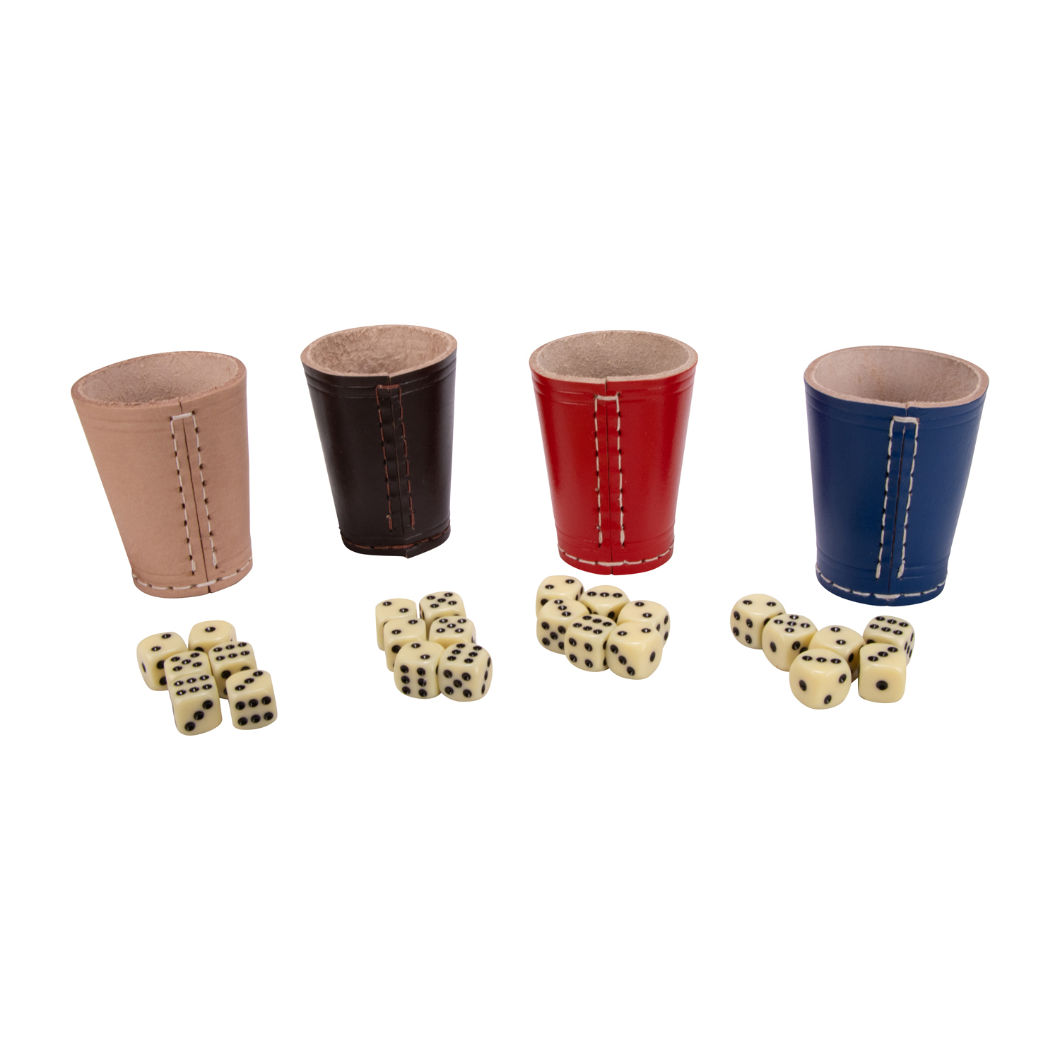 GICO 4 Stück Würfelbecher (echt Leder) bunt (9 cm) mit 6 Würfeln -  5008