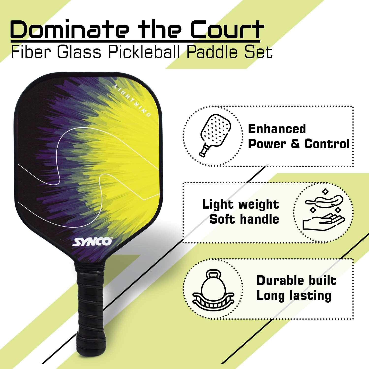 Synco Pickleball Set 1 Fiberglas Schläger & 2 Pickleball 1060