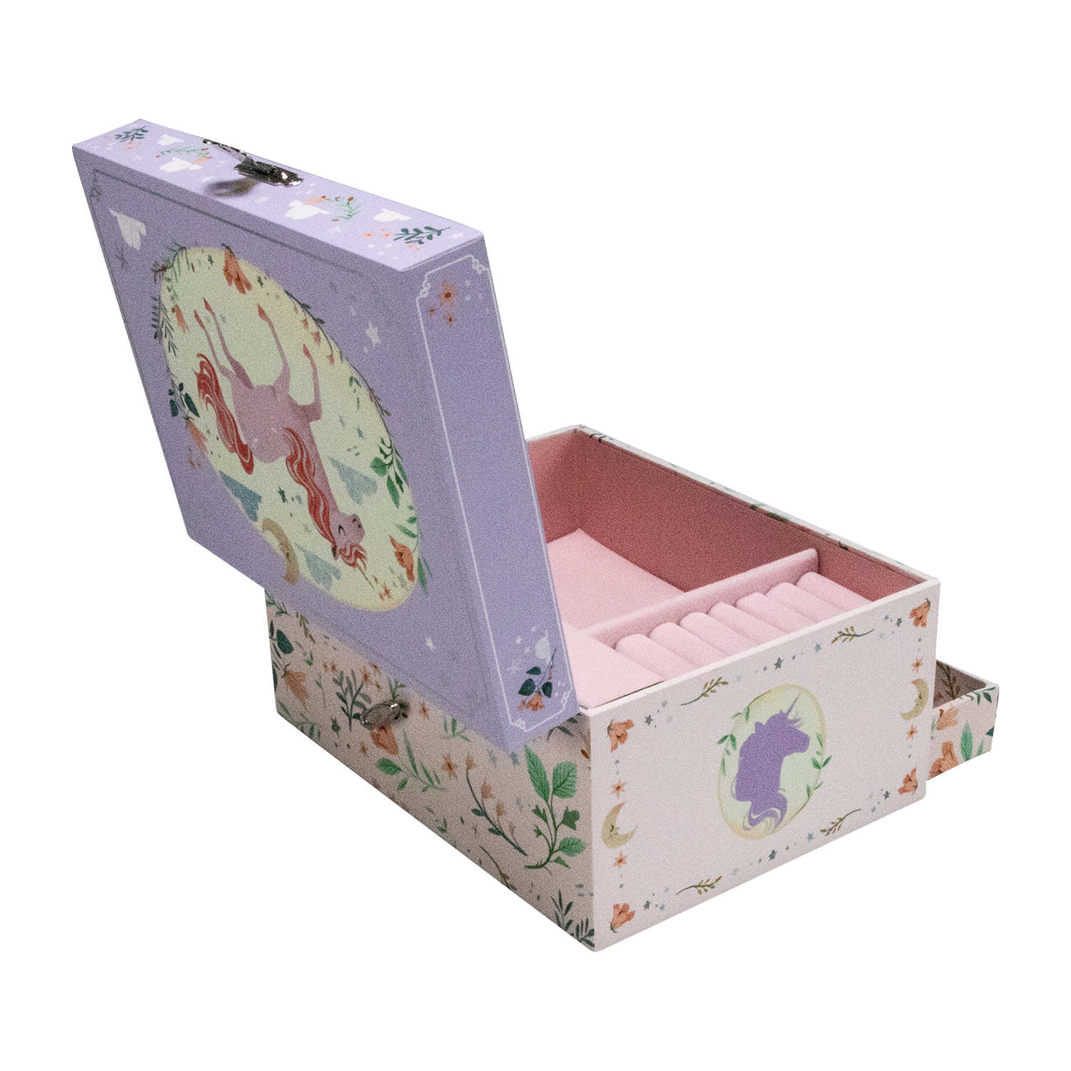 GICO Kinder Musik Schmuckkästchen für Mädchen Schmuckbox Einhorn mit Schublade Melodie: Schwanensee - 92067
