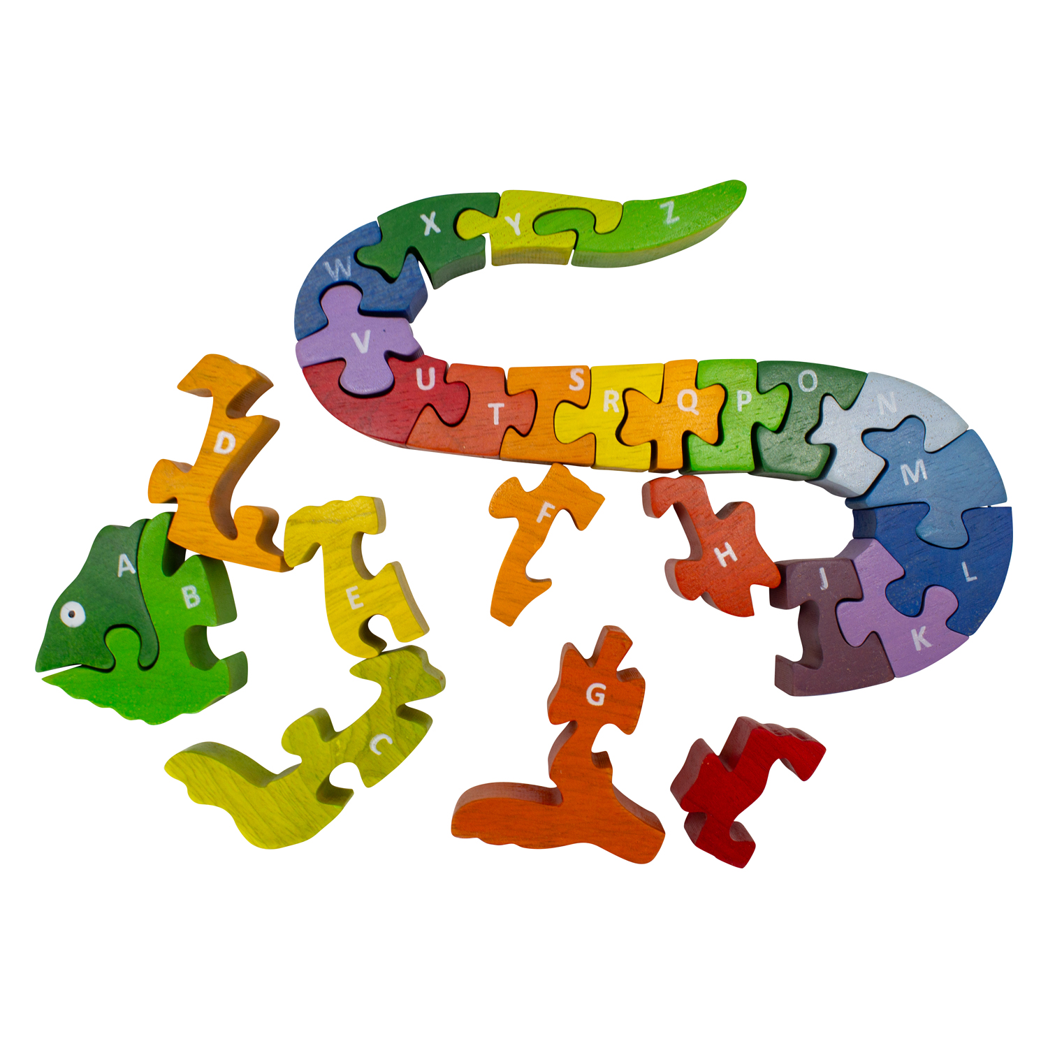 A-Z Puzzle Chamaeleon, Alphabet 26 -tlg Holz lasiert - 2902