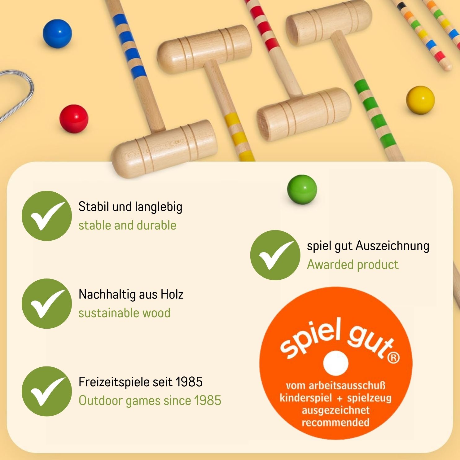 GICO Krocket Set Family 6 Spieler,  2x100cm,4x80 cm in Transporttasche -3236