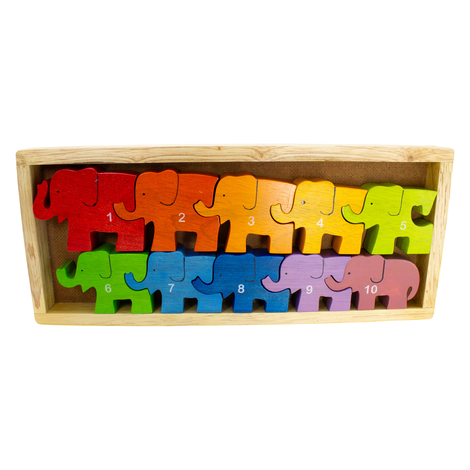 1-10 Elefanten Herde Puzzle Zahlenpuzzle, 2. Wahl 10 -tlg Holz lasiert - 2907