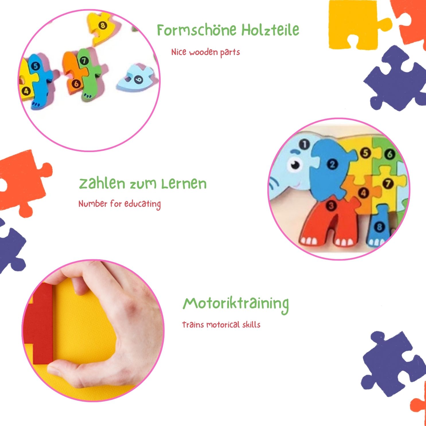 Kinder Holzpuzzle Set  mit Tiermotiven aus Holz für Jungen und Mädchen- 3916