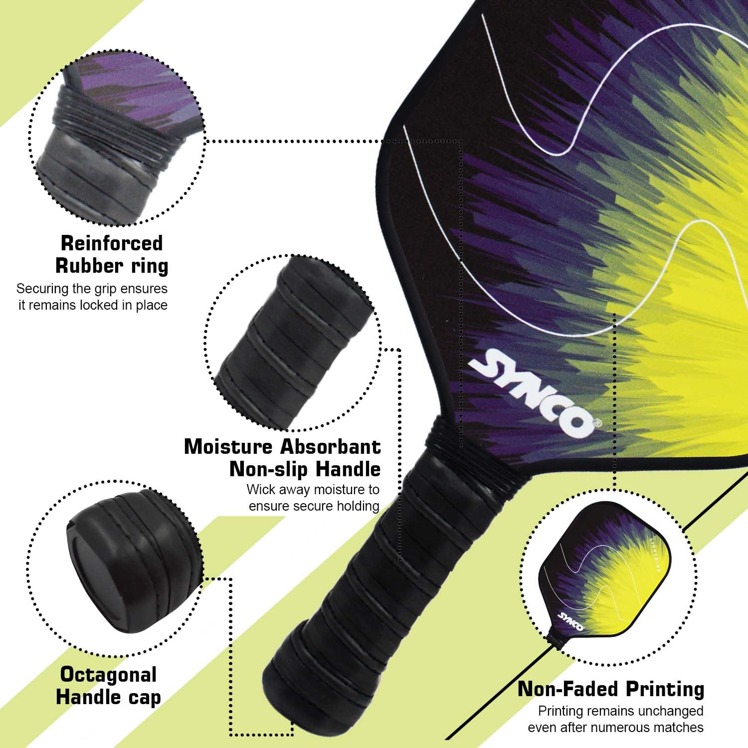 Synco Pickleball Set 1 Fiberglas Schläger & 2 Pickleball 1060