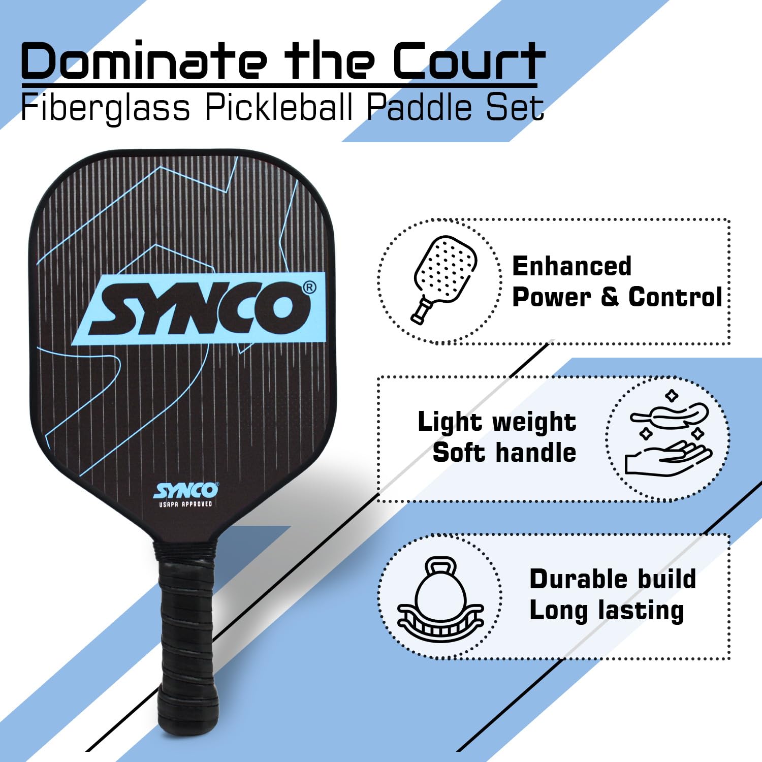 Synco Pickleball Set 2 Fiberglas Schläger & 2 Pickleball 1061