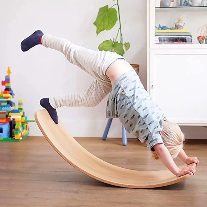 GICO Balance Board aus Holz für Kinder und Erwachsene natur 82 x 30 cm - Wackelbrett Spielspaß in Top Qualität - 6555