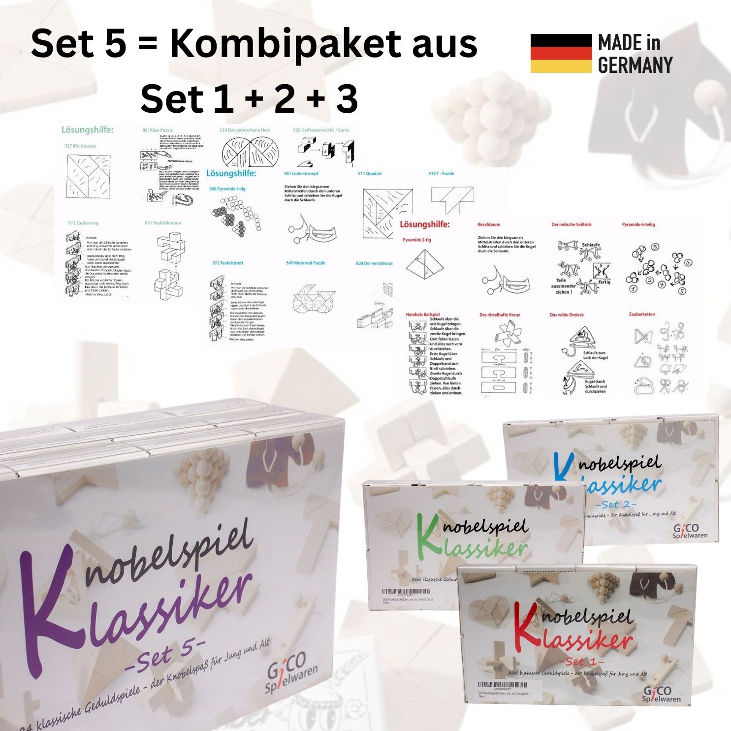 GICO Knobelspiel Klassiker Set 5 - 24 Geduldspiele für den Adventskalender in Geschenkverpackung - 2184