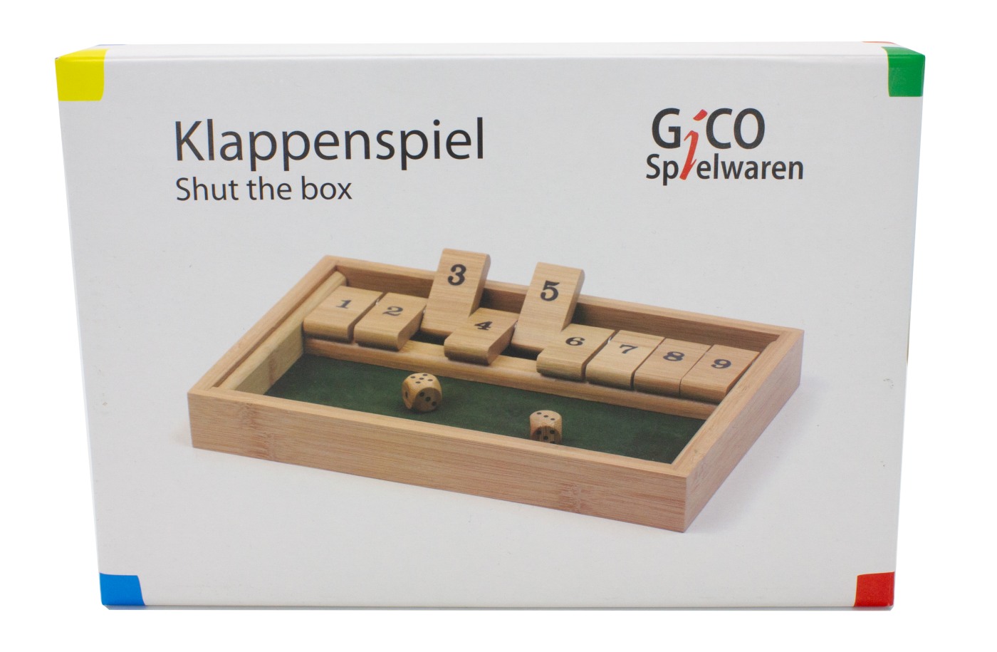 GICO Klappenspiel / Shut the box aus Holz. Das bekannte Gesellschaftsspiel für Jung und Alt 7954
