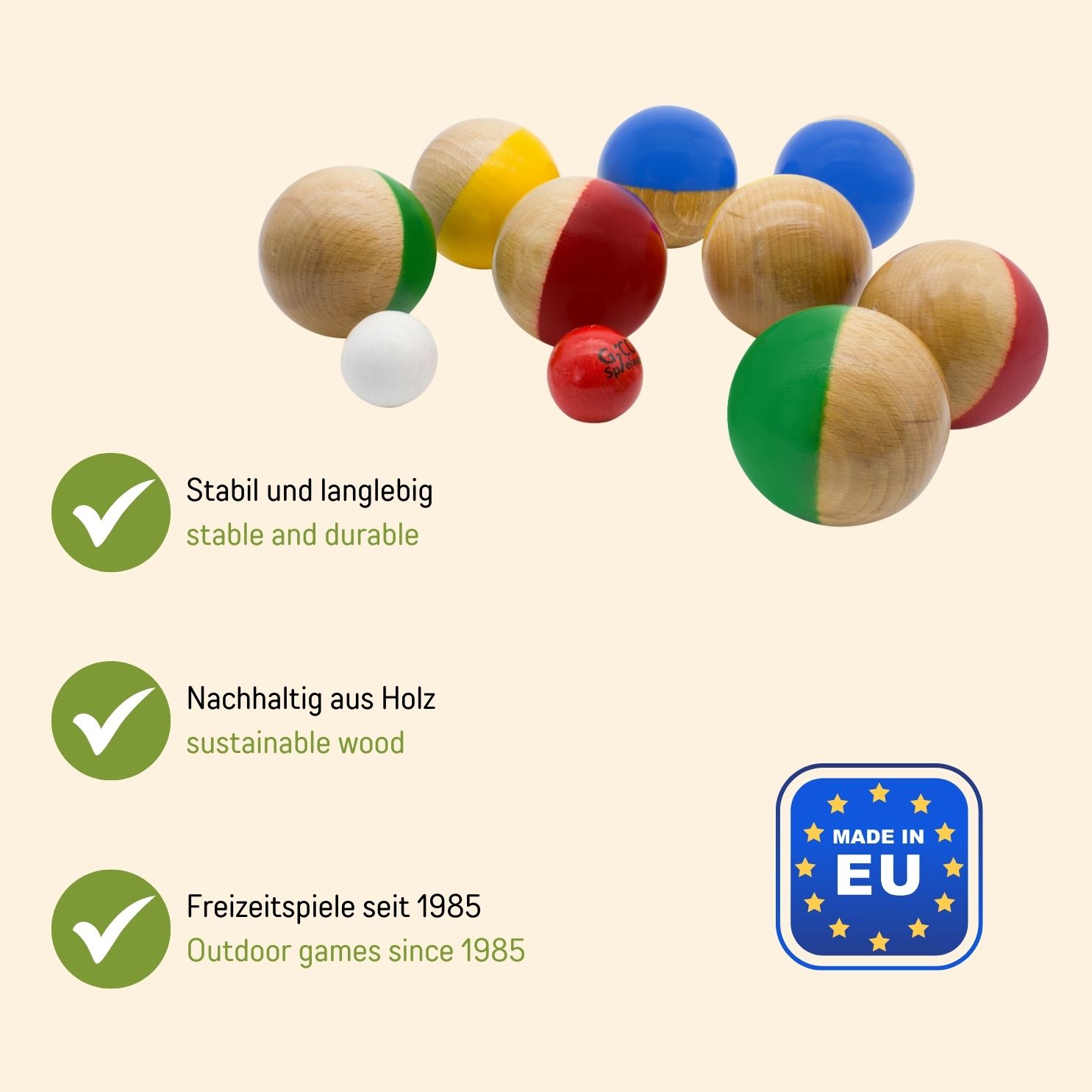 GICO Boccia Spiel 8er aus Massivholz, Durchmesser 7 cm 3011