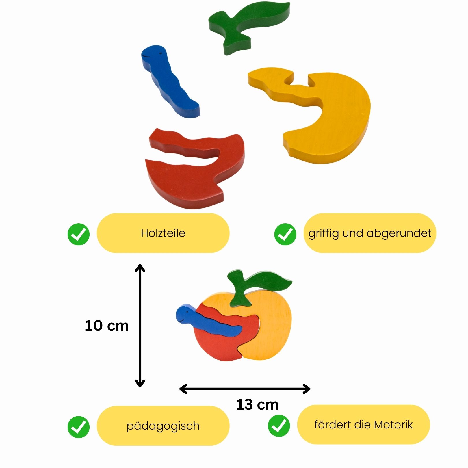 Tier Holzpuzzle Apfel & Wurm für Kinder -  3934