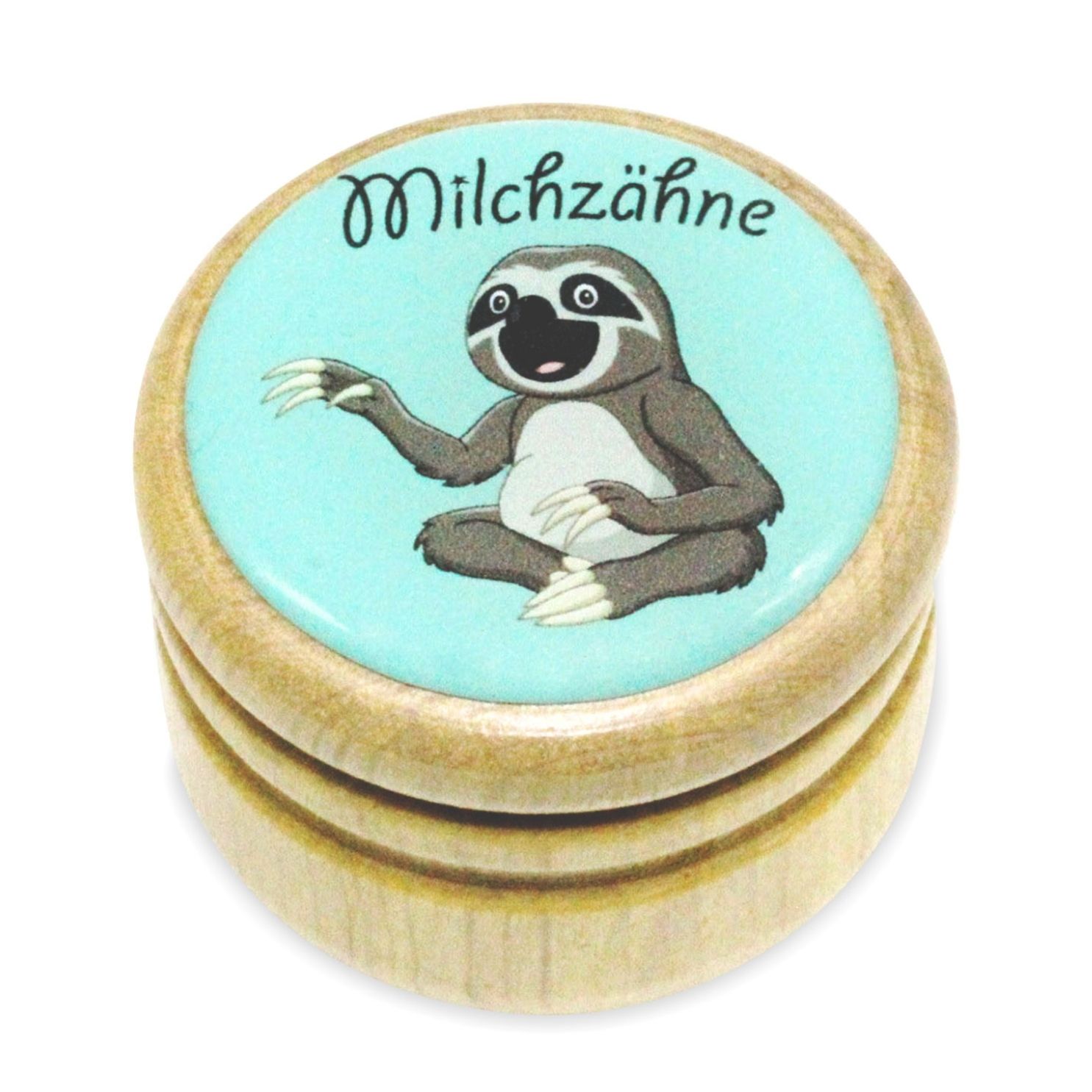 Milchzahndose Faultier Zahndose Milchzähne Bilderdose aus Holz mit Drehverschluss 44 mm ( Faultier )- 7009