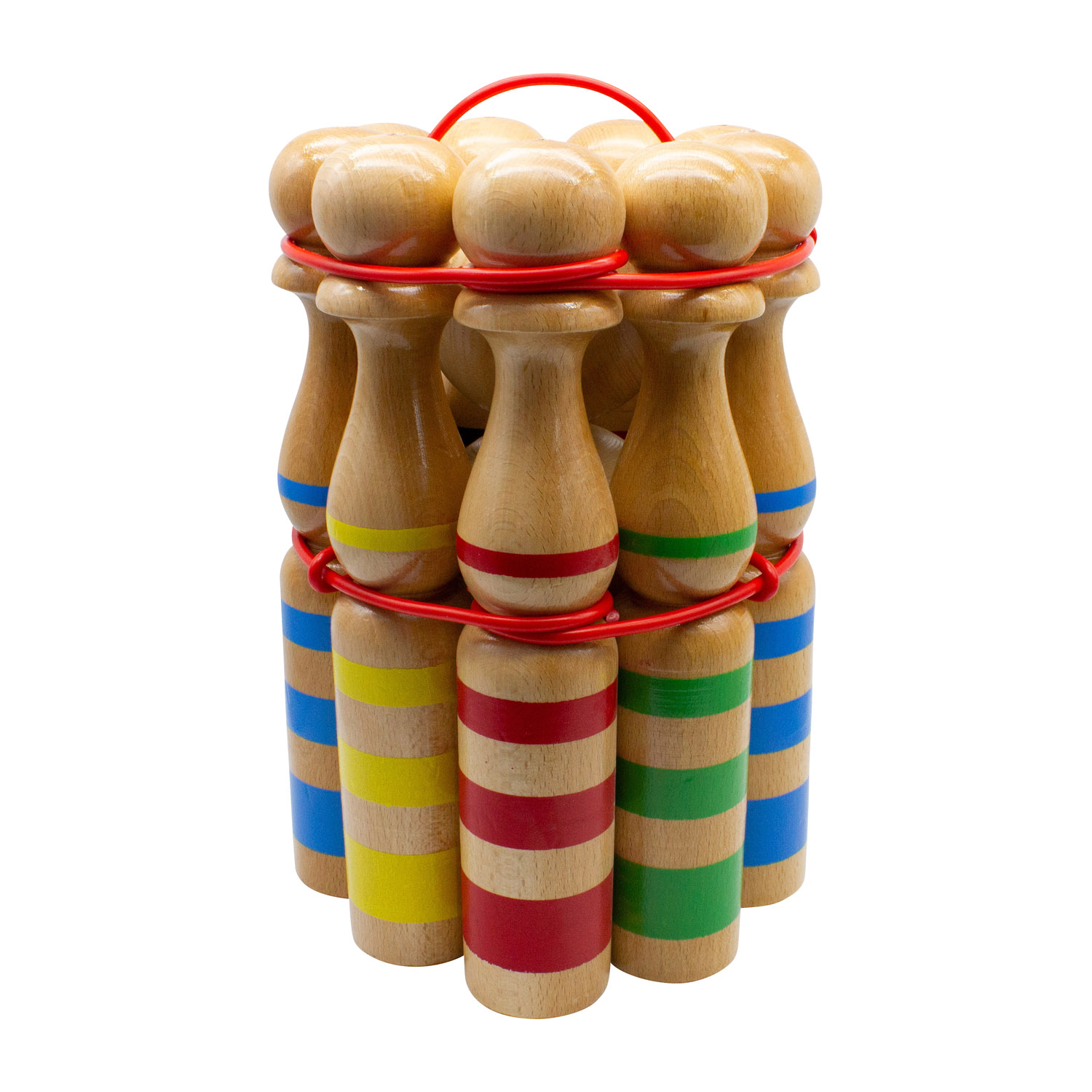 Kegelspiel Kegel Set Bowling 30 cm aus Holz groß für Kinder und Erwachsene - Massivholz 30 cm, gestreift - 3026