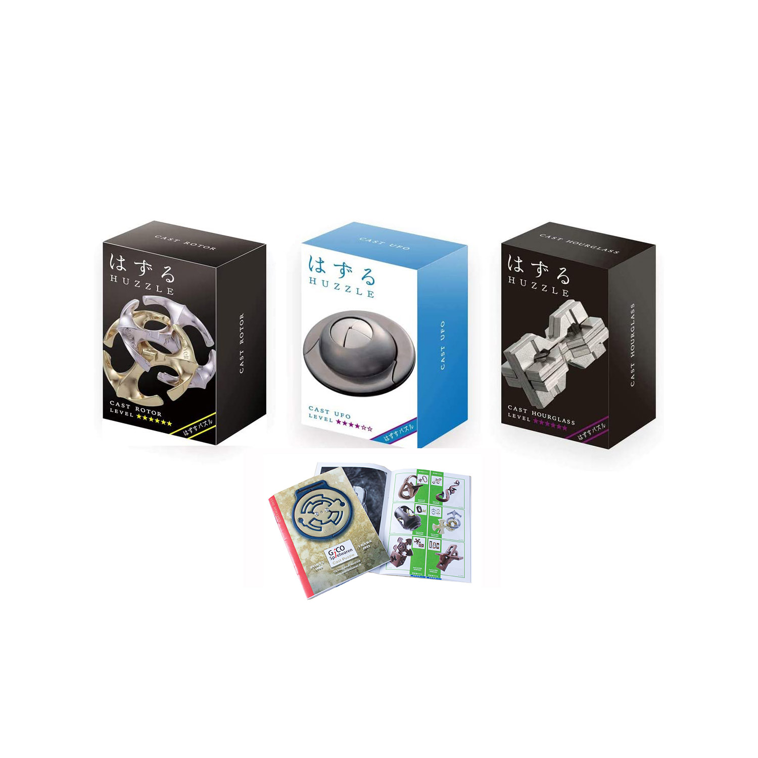 Huzzle Cast Puzzle Geschenkset No.10 Rotor, Ufo, Hourglass, SG 4,6 + Huzzle Flyer
