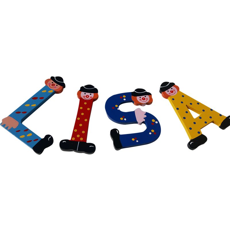 Clown Buchstaben aus Holz für das Kinderzimmer  A-Z 9 cm