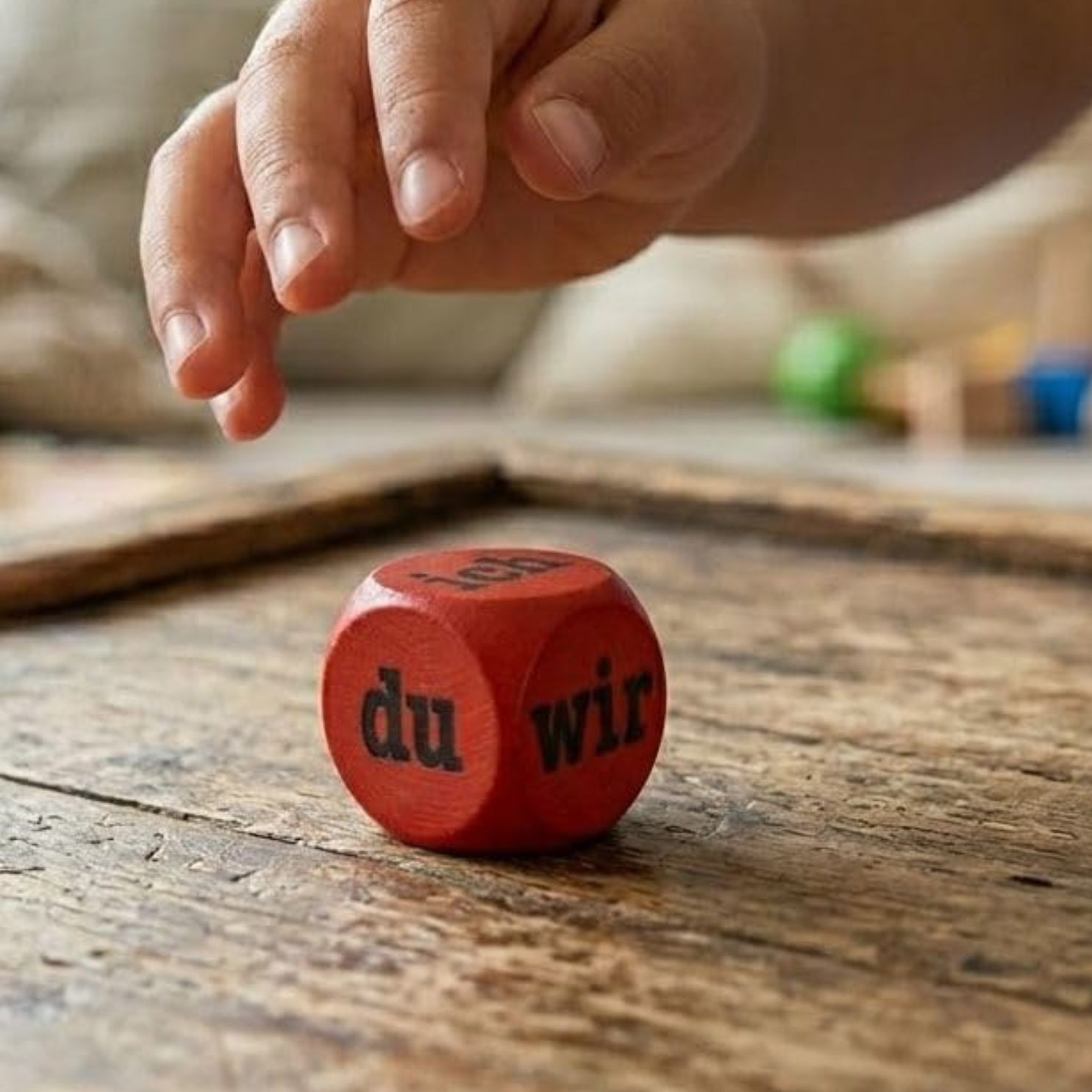 Ich Du Wir Lesewürfel Rot 30 mm – Kommunikationswürfel aus Holz- 1 Stück -4132