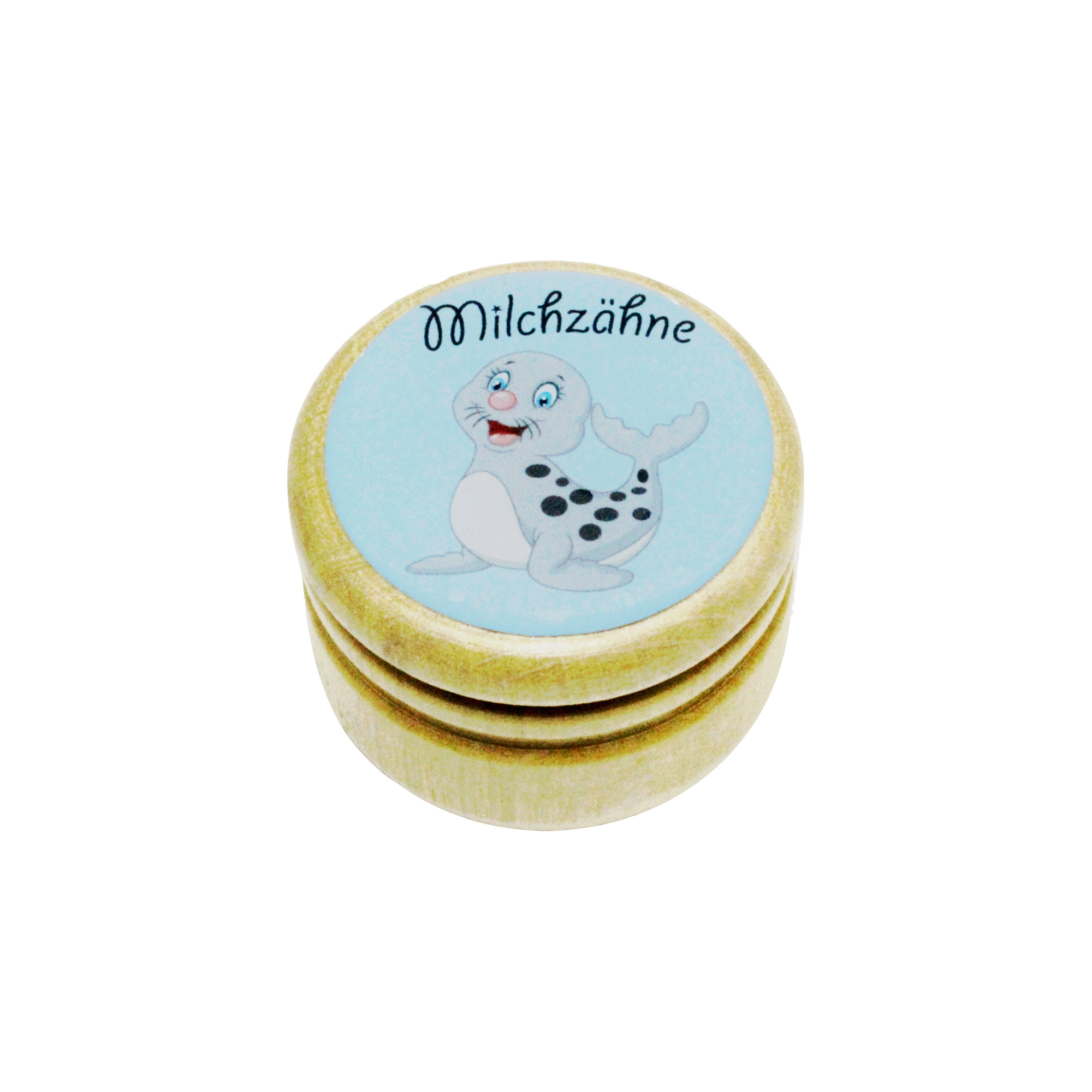 Milchzahndose Robbe Zahndose Milchzähne Bilderdose aus Holz mit Drehverschluss 44 mm ( Robbe )- 7020