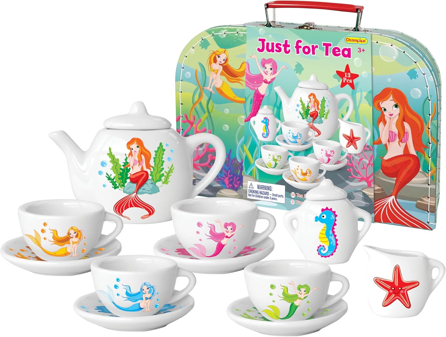 Kinder Teeservice Spielkoffer Teeset Meerjungfrau Spielzeug Porzellangeschirr 13 -TLG - CH12094