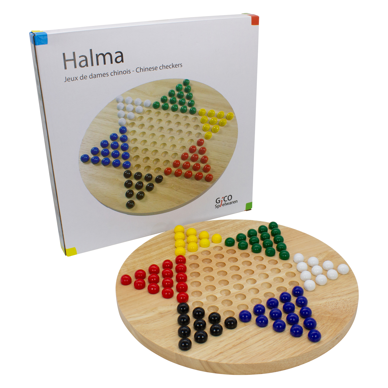 GICO Holz Halma Spiel XL - das Brettspiel für die ganze Familie, stabile Ausführung. Bekanntes Gesellschaftsspiel Spiel für Jung und Alt -7960