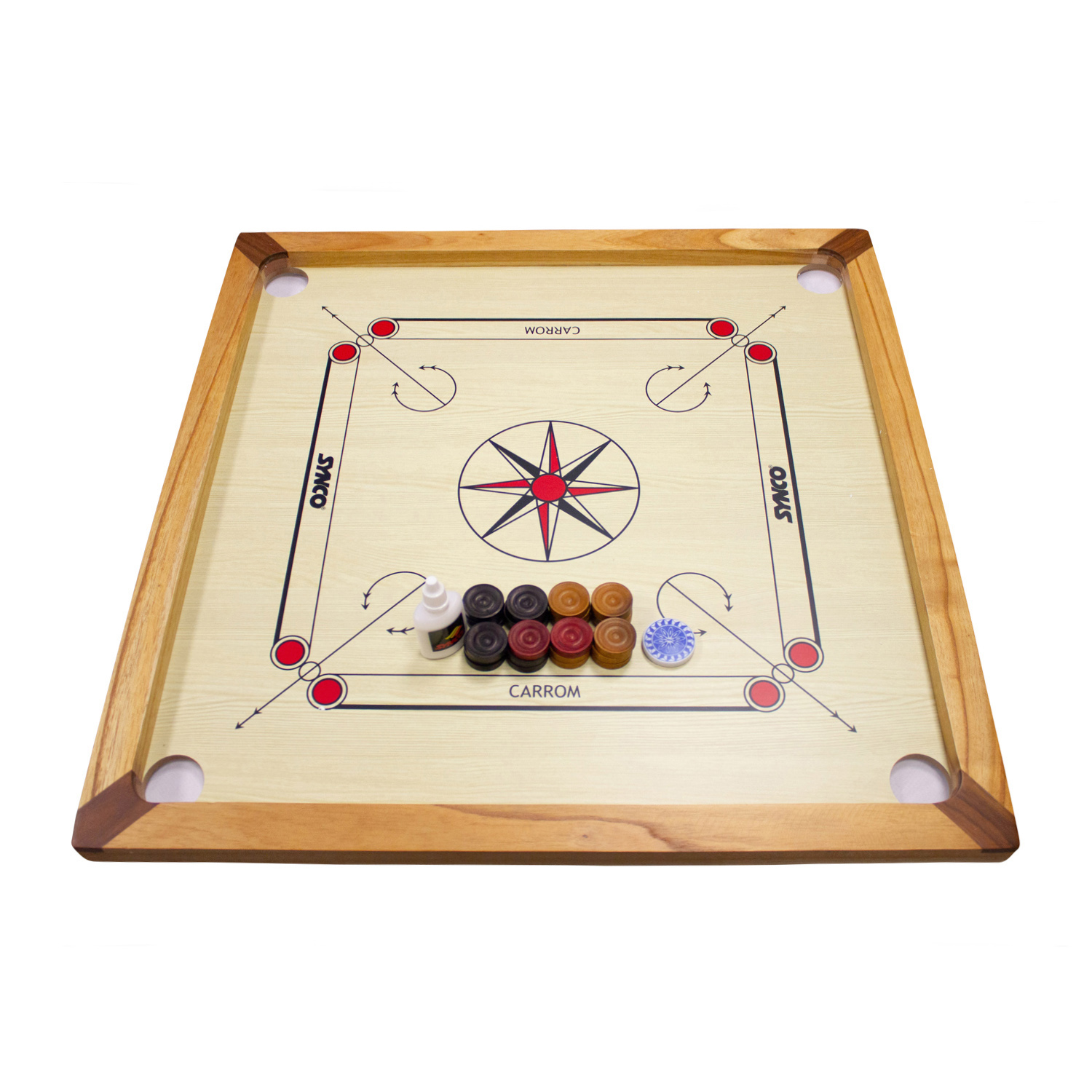 Carrom Board Spiel Synco 66 mit komplettem Zubehör und Gleitpulver - 2966