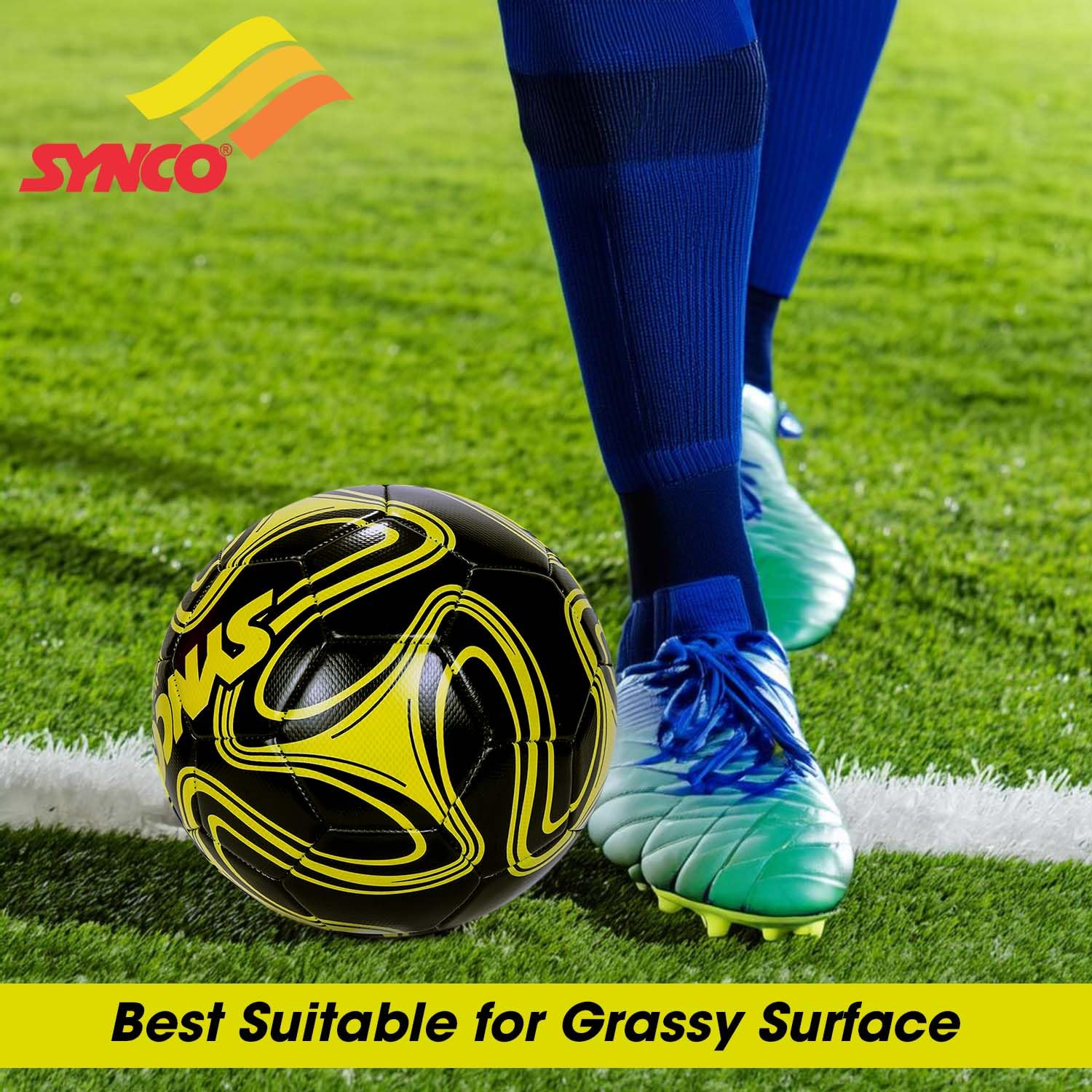 Synco Fußball Wave 2.0  Größe 5 Robustes PVC Naturrasen-1011