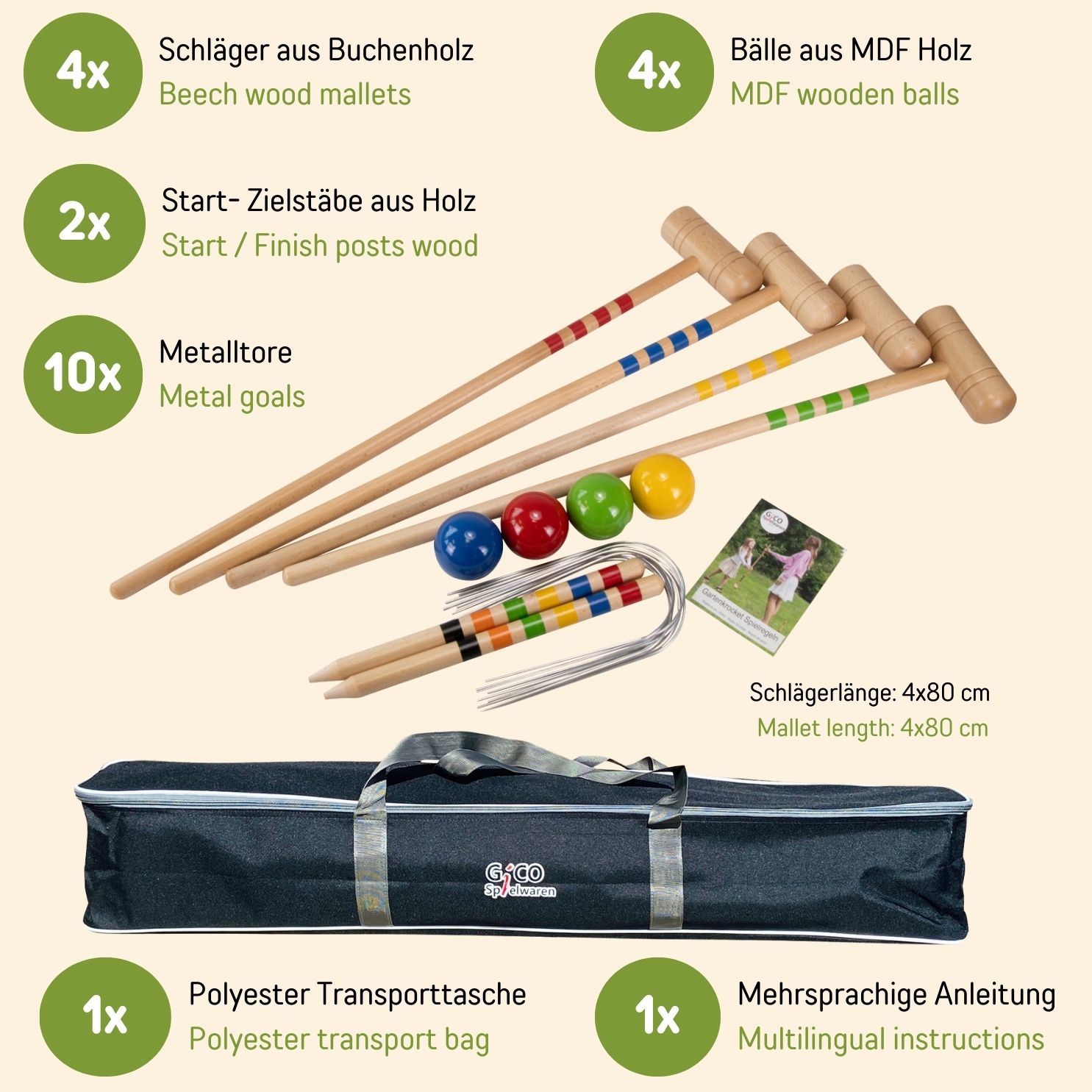 GICO Krocket Set 4 Spieler (80 cm) -spiel gut (Auszeichnung)- 3224