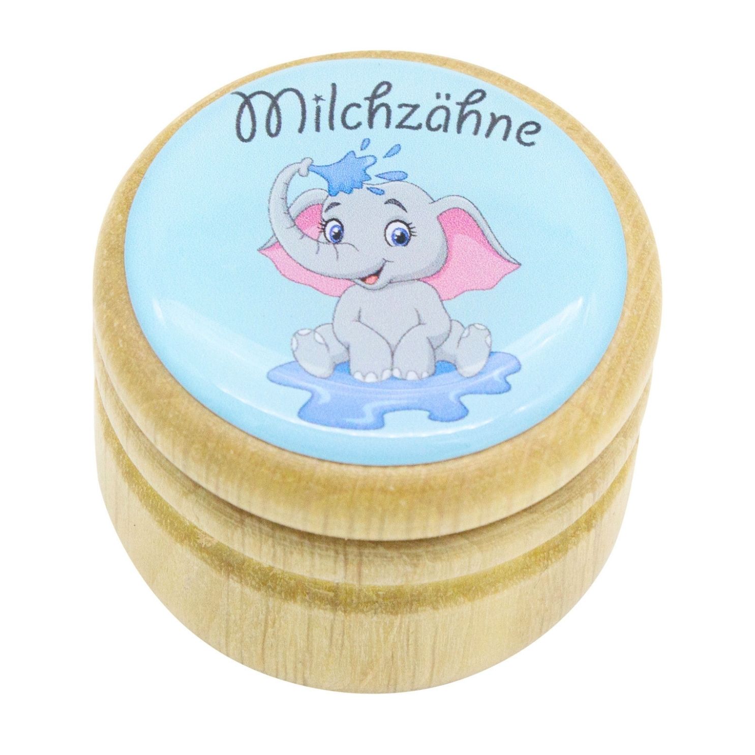 Milchzahndose Elefant Zahndose Milchzähne Bilderdose aus Holz mit Drehverschluss 44 mm ( Elefant )- 7017