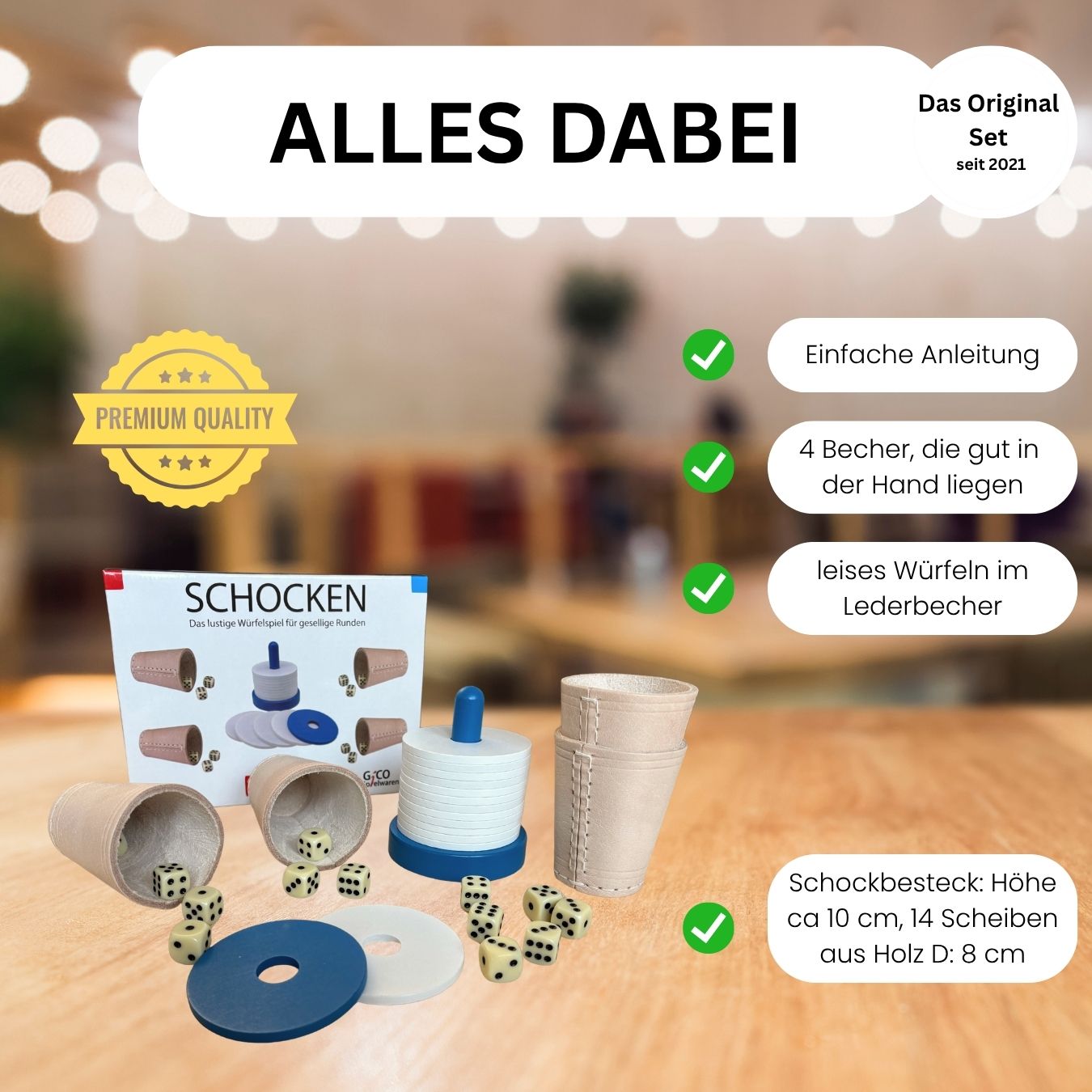 GICO Schocken Set Komplett - Schockbesteck, 4 Würfelbecher mit Würfeln - Jule Meiern Maxen Mörkeln - 7959